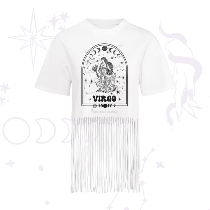 Purplehecate Zodiac Virgo Under the Stars Fringe Hem T-Shirt