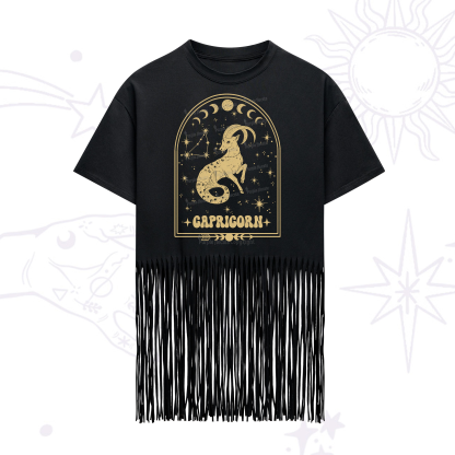Purplehecate Zodiac Capricorn Under the Stars Fringe Hem T-Shirt