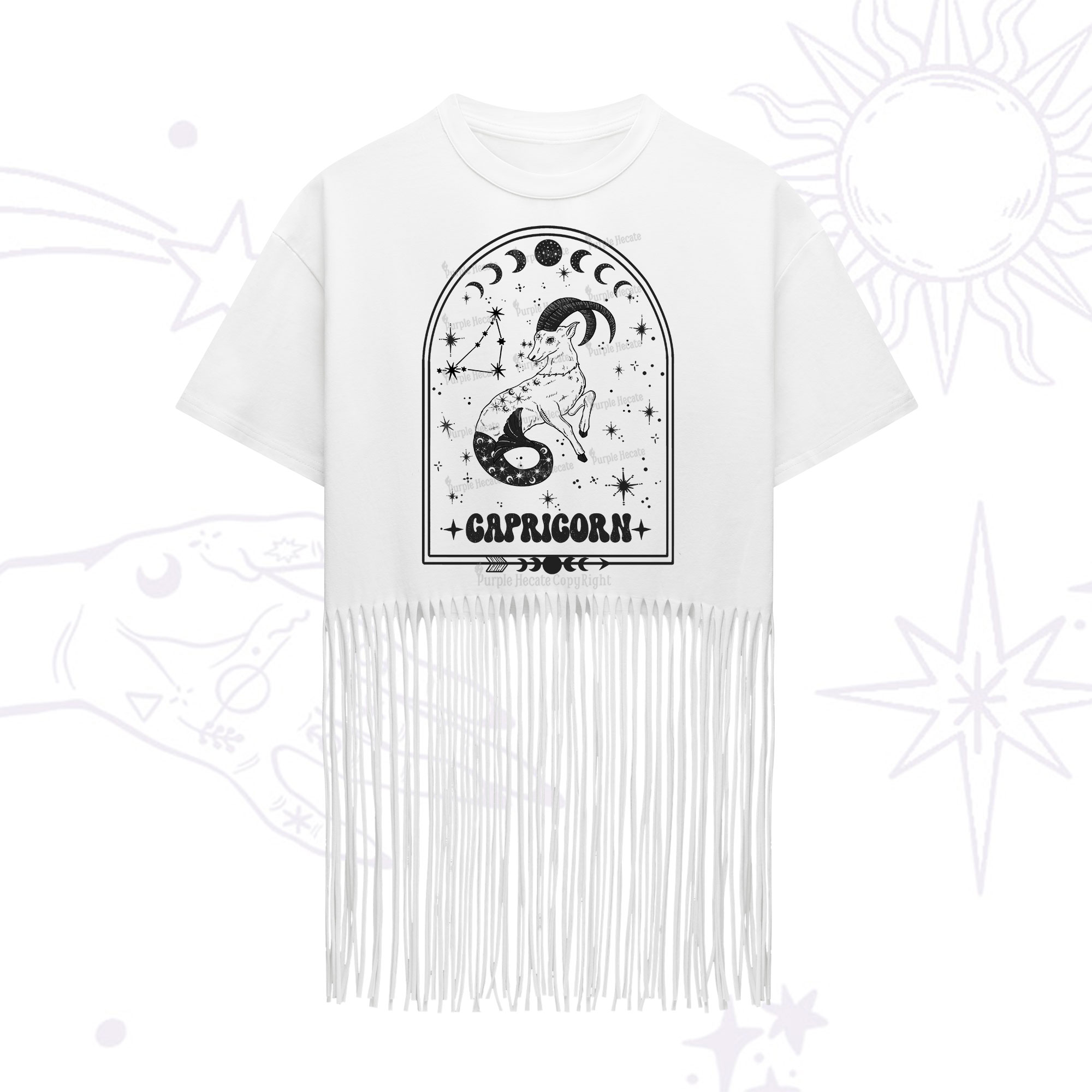 Purplehecate Zodiac Capricorn Under the Stars Fringe Hem T-Shirt