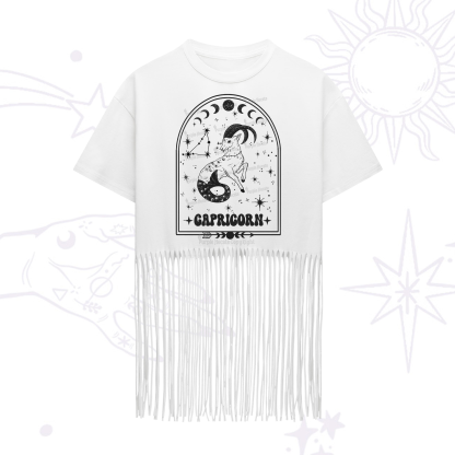 Purplehecate Zodiac Capricorn Under the Stars Fringe Hem T-Shirt