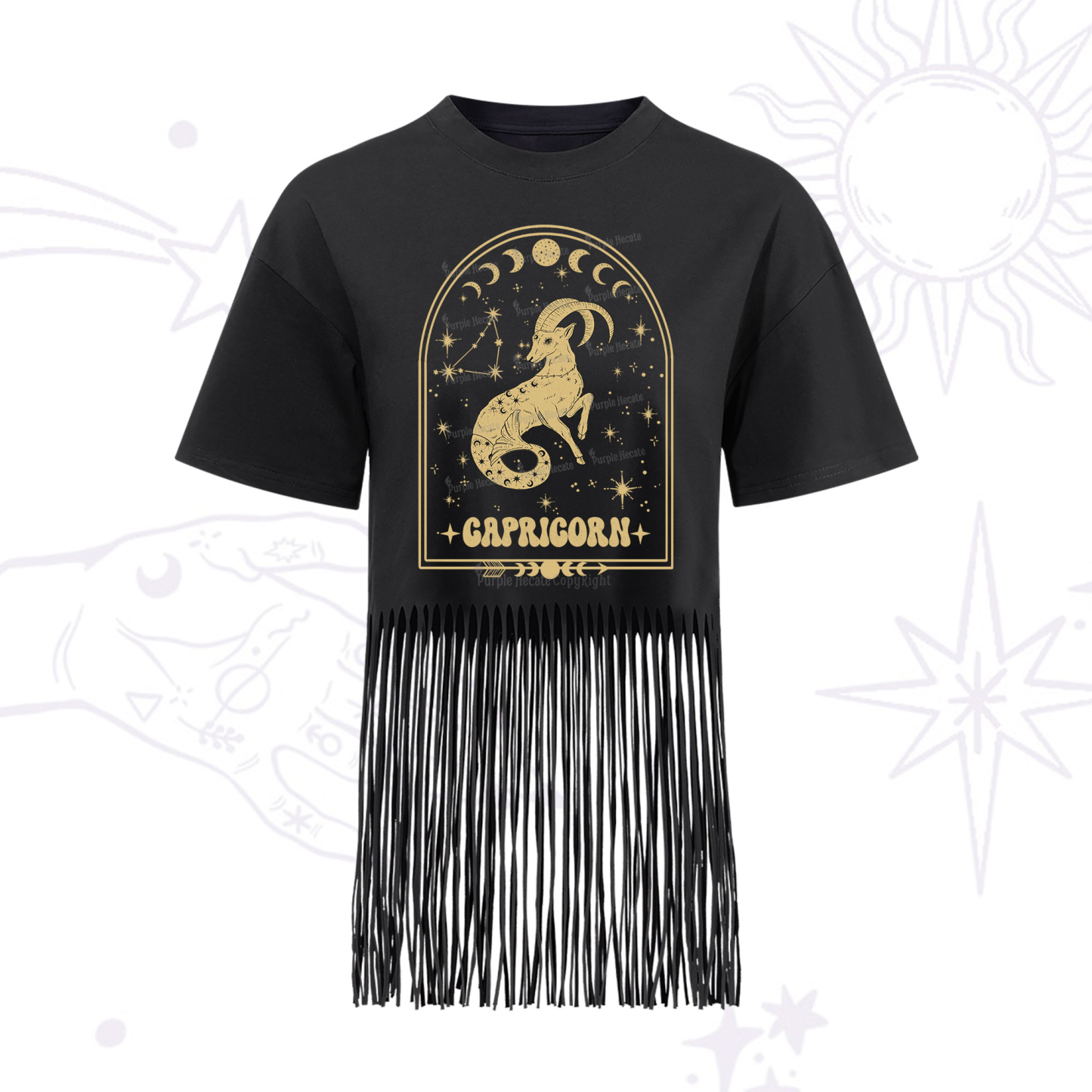 Purplehecate Zodiac Capricorn Under the Stars Fringe Hem T-Shirt
