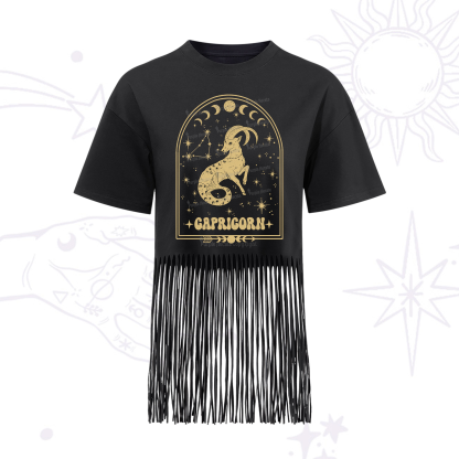 Purplehecate Zodiac Capricorn Under the Stars Fringe Hem T-Shirt