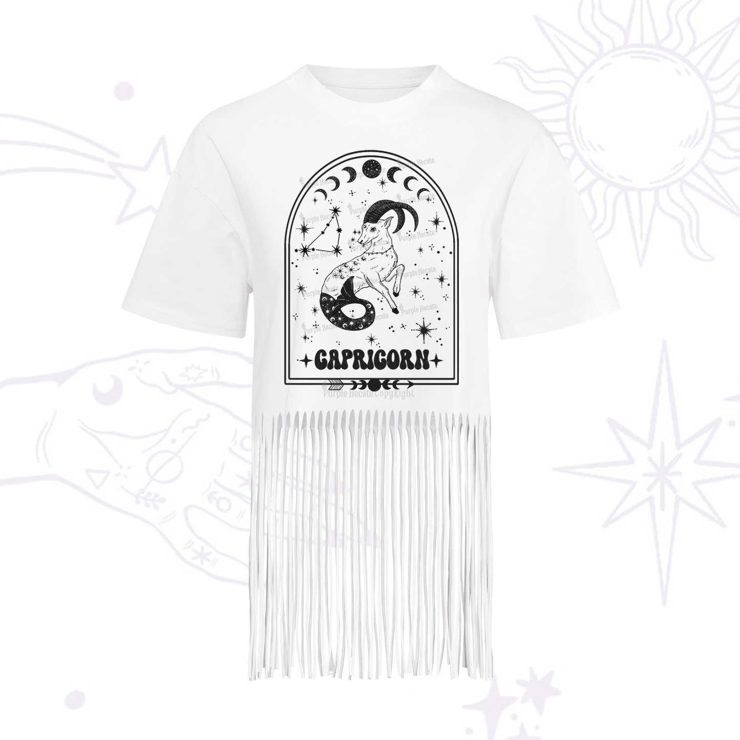 Purplehecate Zodiac Capricorn Under the Stars Fringe Hem T-Shirt