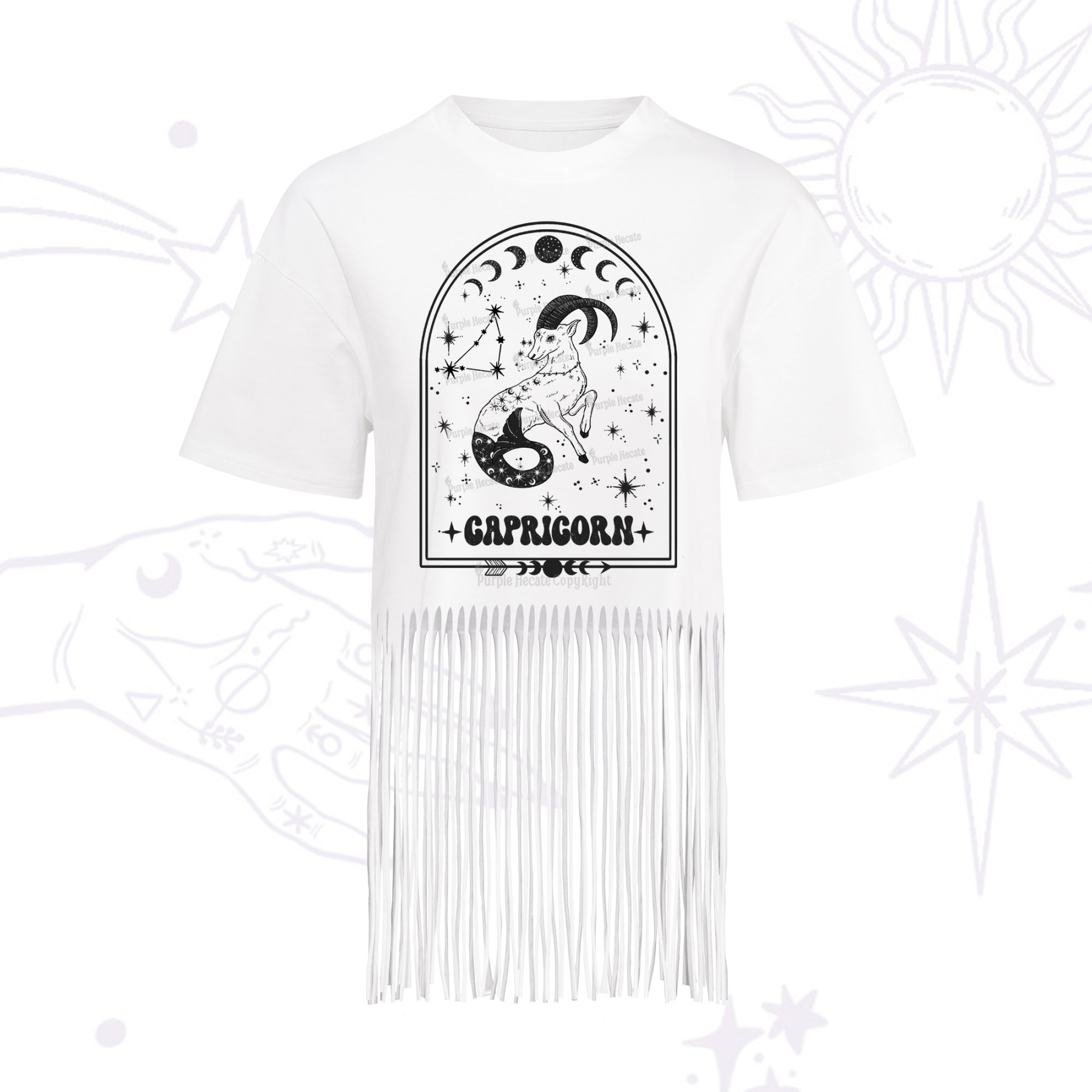 Purplehecate Zodiac Capricorn Under the Stars Fringe Hem T-Shirt