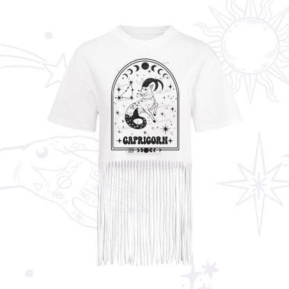 Purplehecate Zodiac Capricorn Under the Stars Fringe Hem T-Shirt