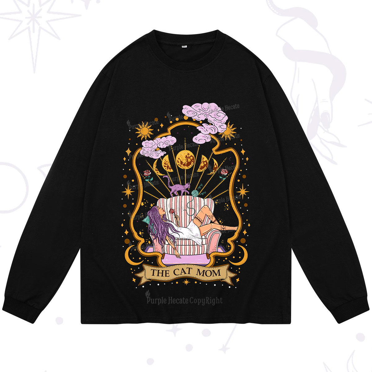 Purplehecate The Cat Mom Goddess Long Sleeve T-Shirt