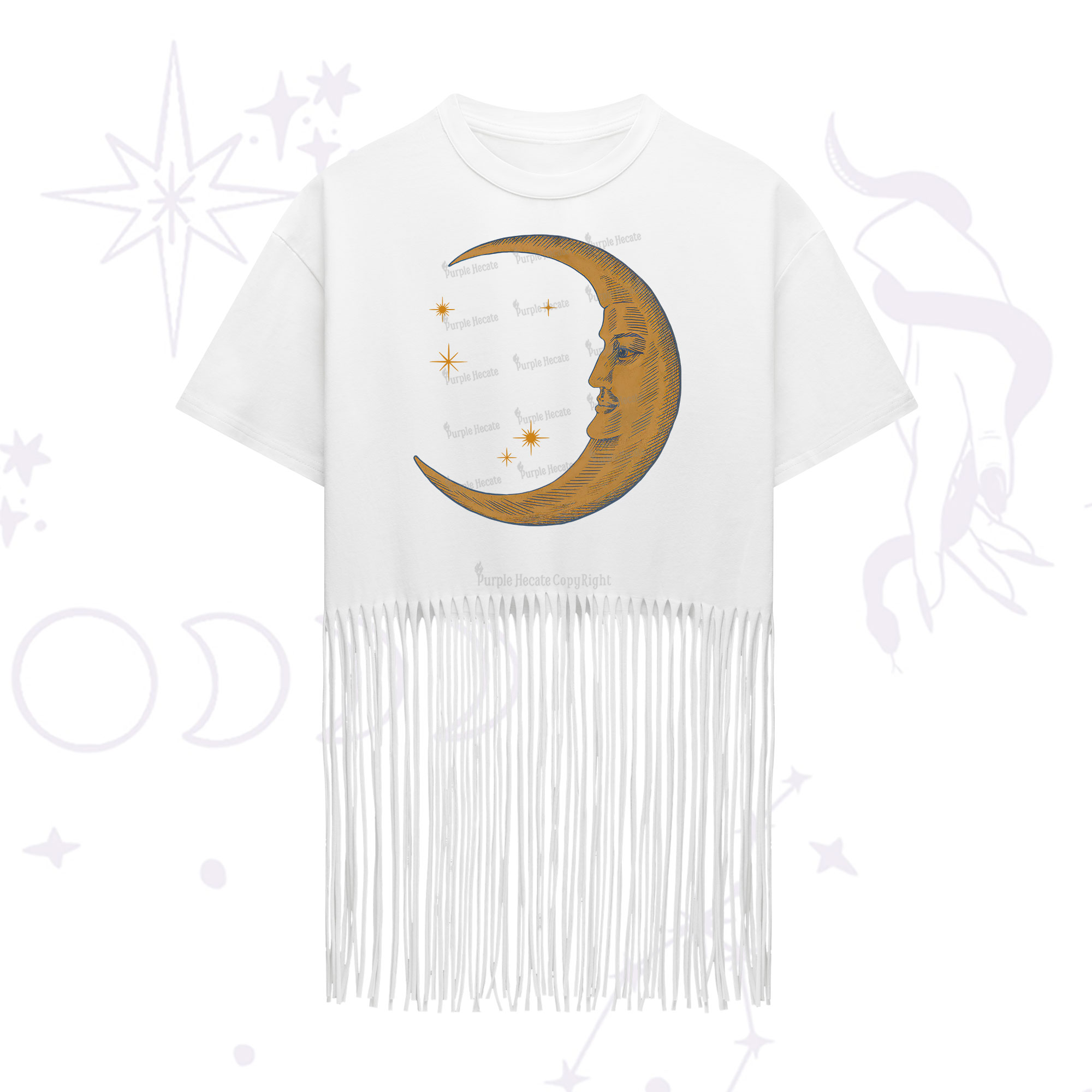 Purplehecate Celestial Moon Fringe Hem T-Shirt