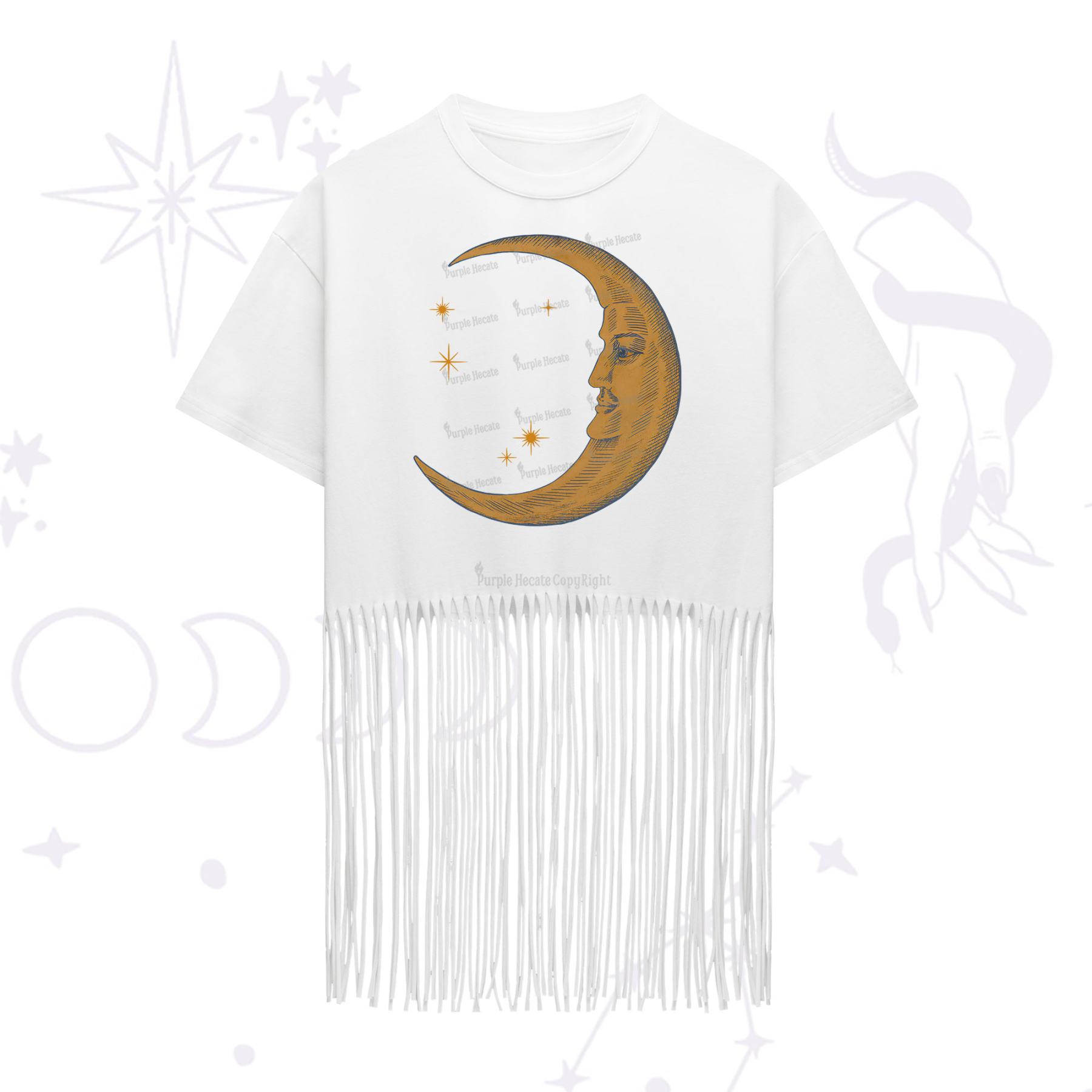 Purplehecate Celestial Moon Fringe Hem T-Shirt