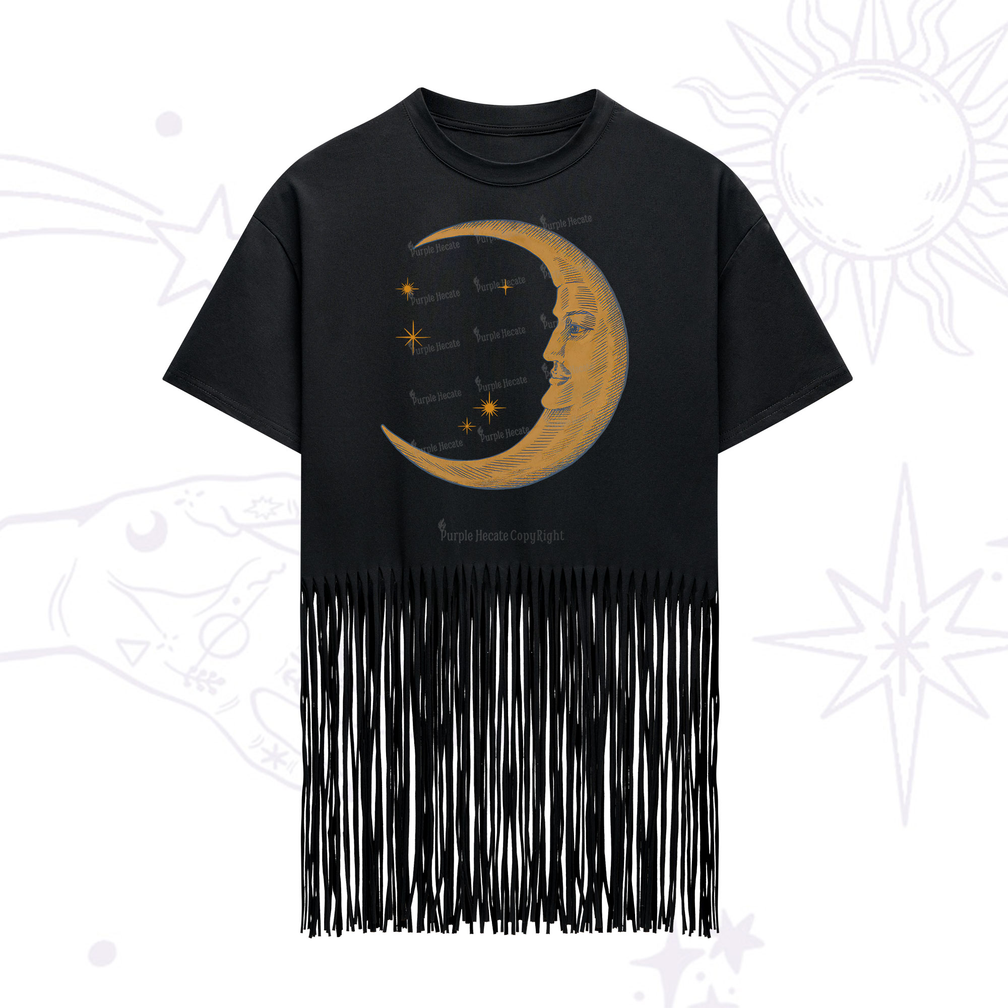 Purplehecate Celestial Moon Fringe Hem T-Shirt