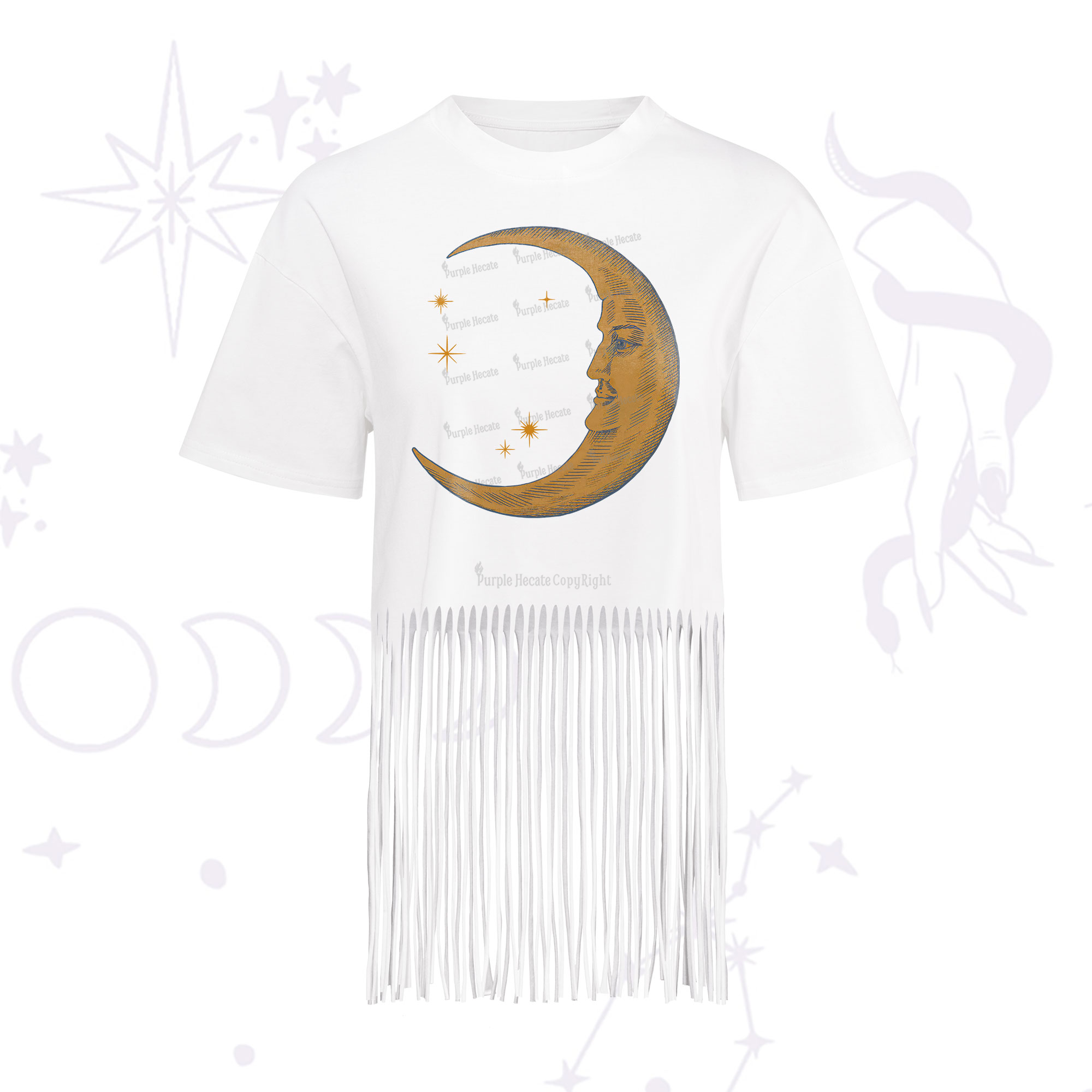 Purplehecate Celestial Moon Fringe Hem T-Shirt