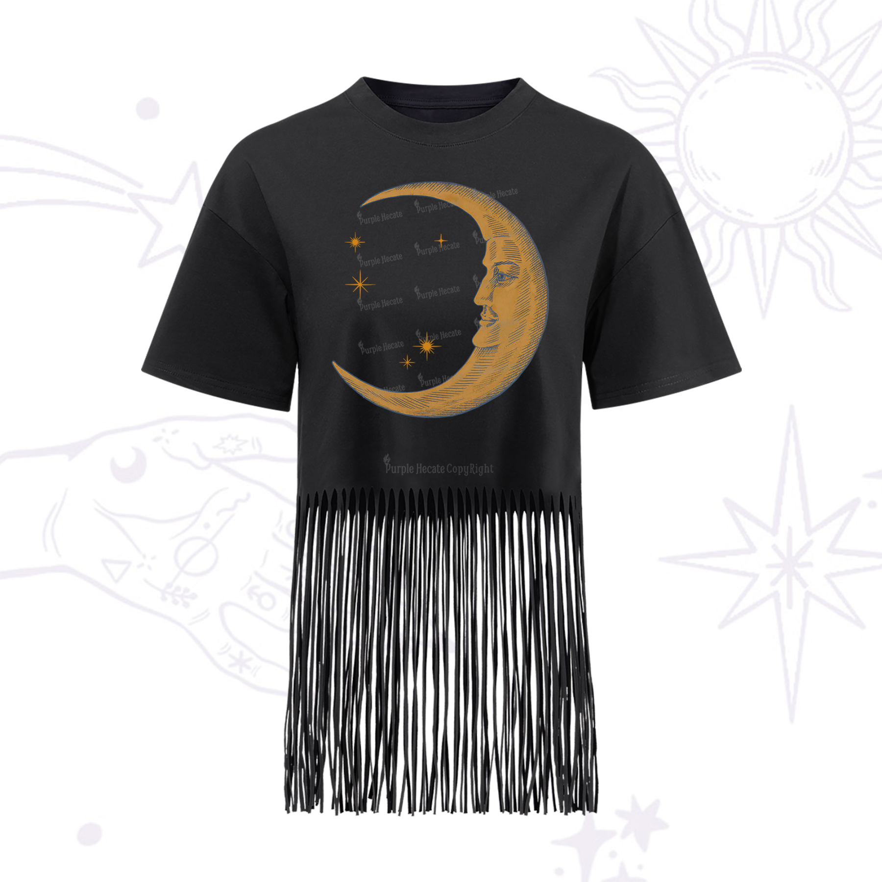 Purplehecate Celestial Moon Fringe Hem T-Shirt