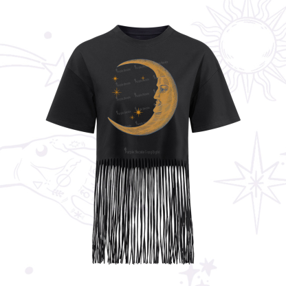 Purplehecate Celestial Moon Fringe Hem T-Shirt