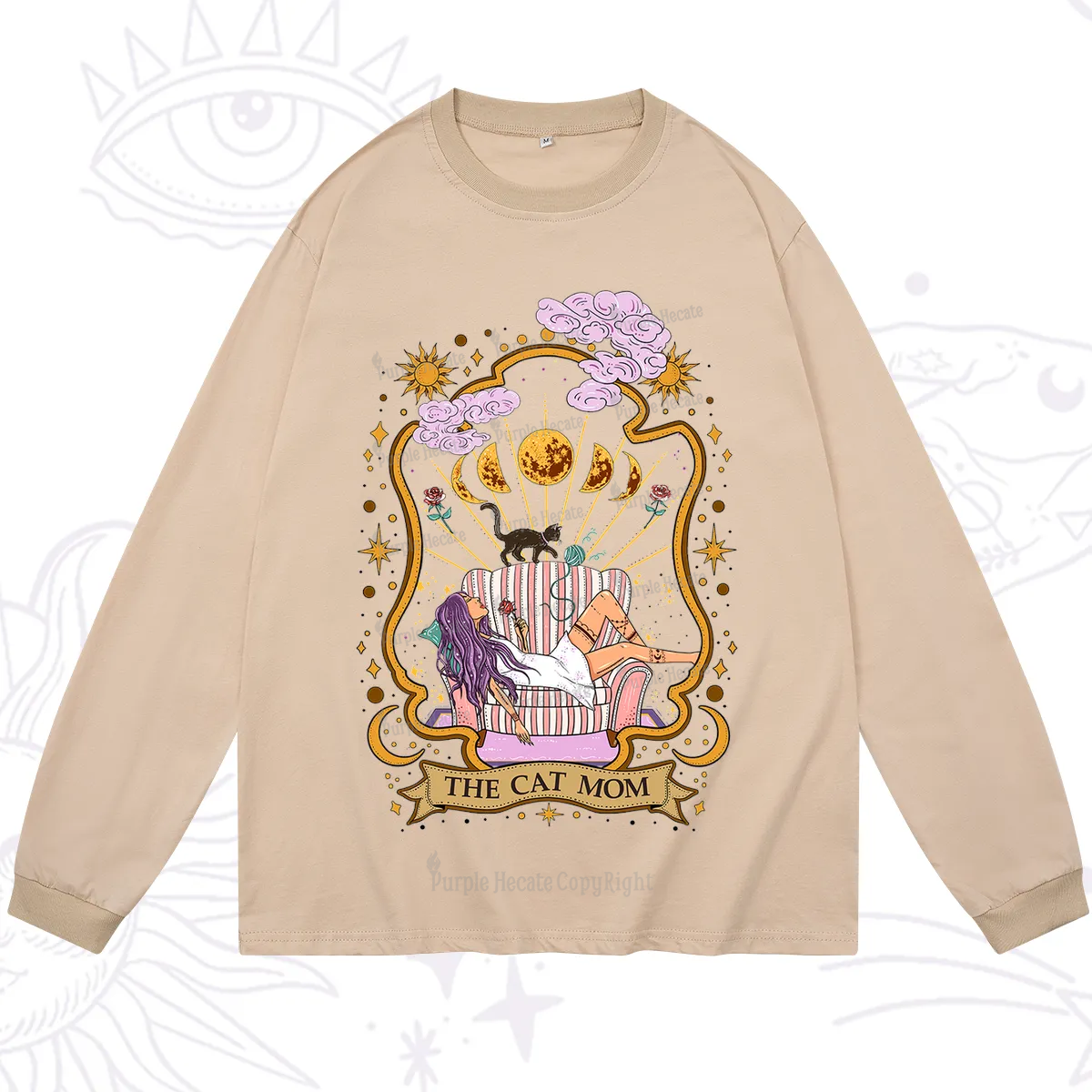Purplehecate The Cat Mom Goddess Long Sleeve T-Shirt