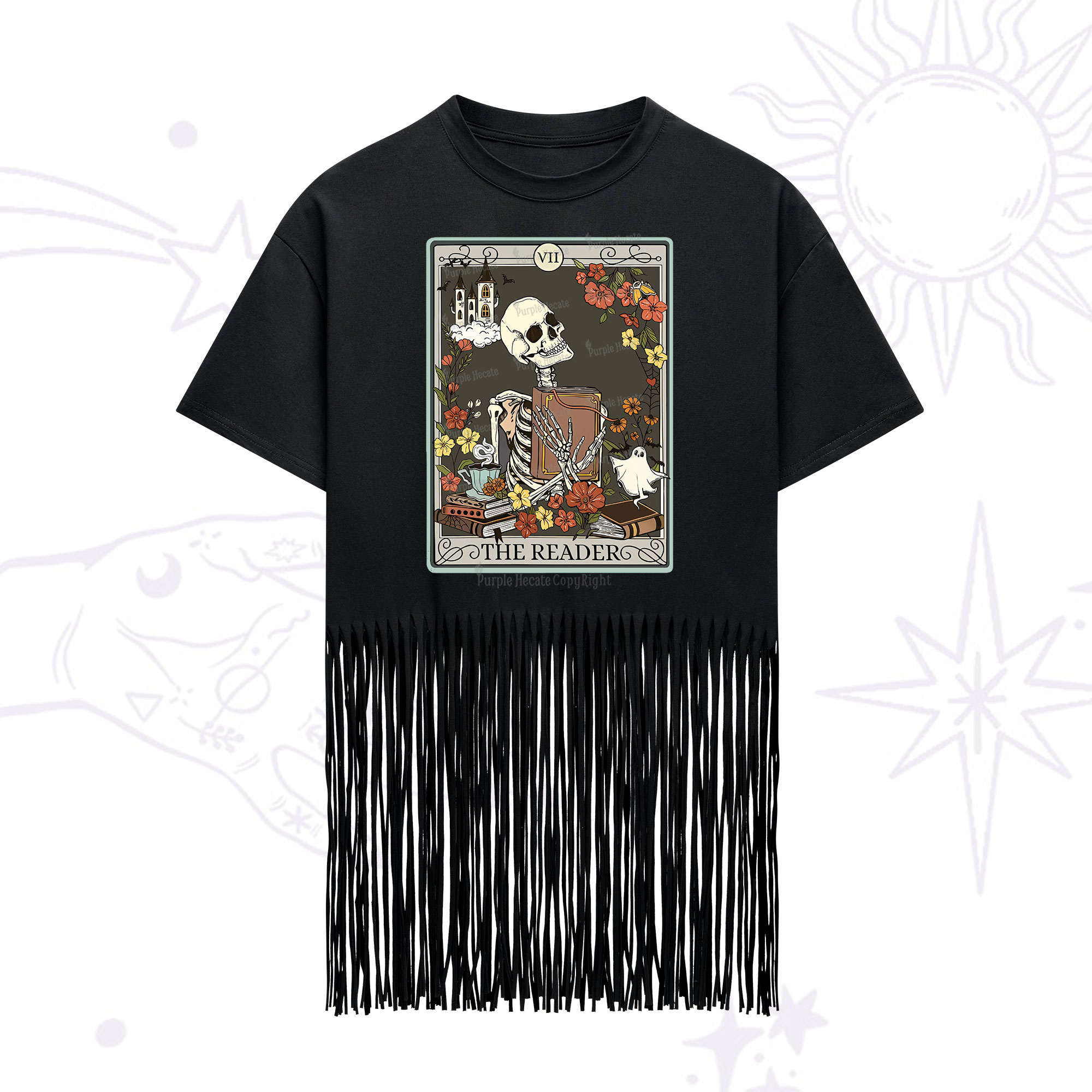 Purplehecate The Reader Tarot Card Fringe Hem T-Shirt