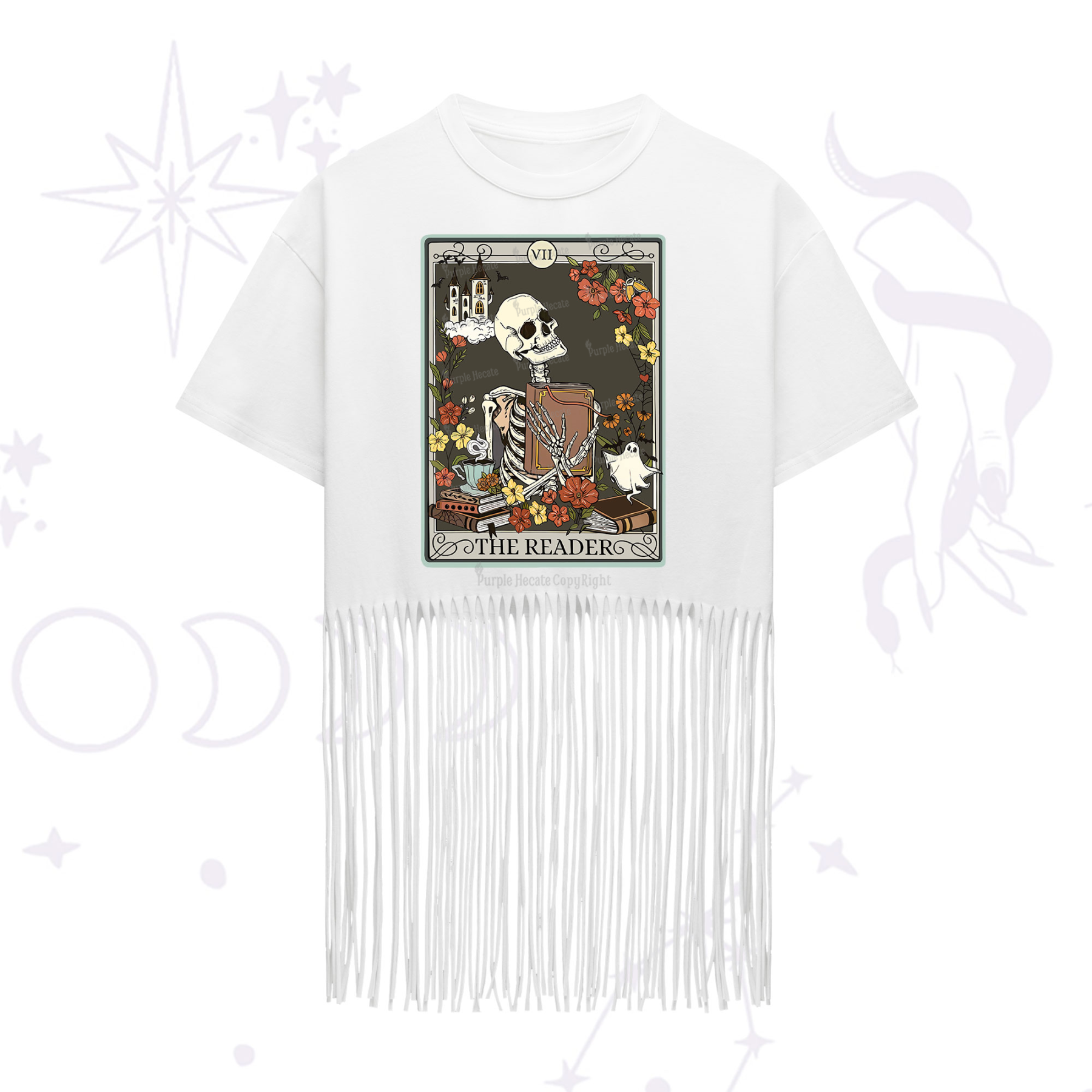 Purplehecate The Reader Tarot Card Fringe Hem T-Shirt