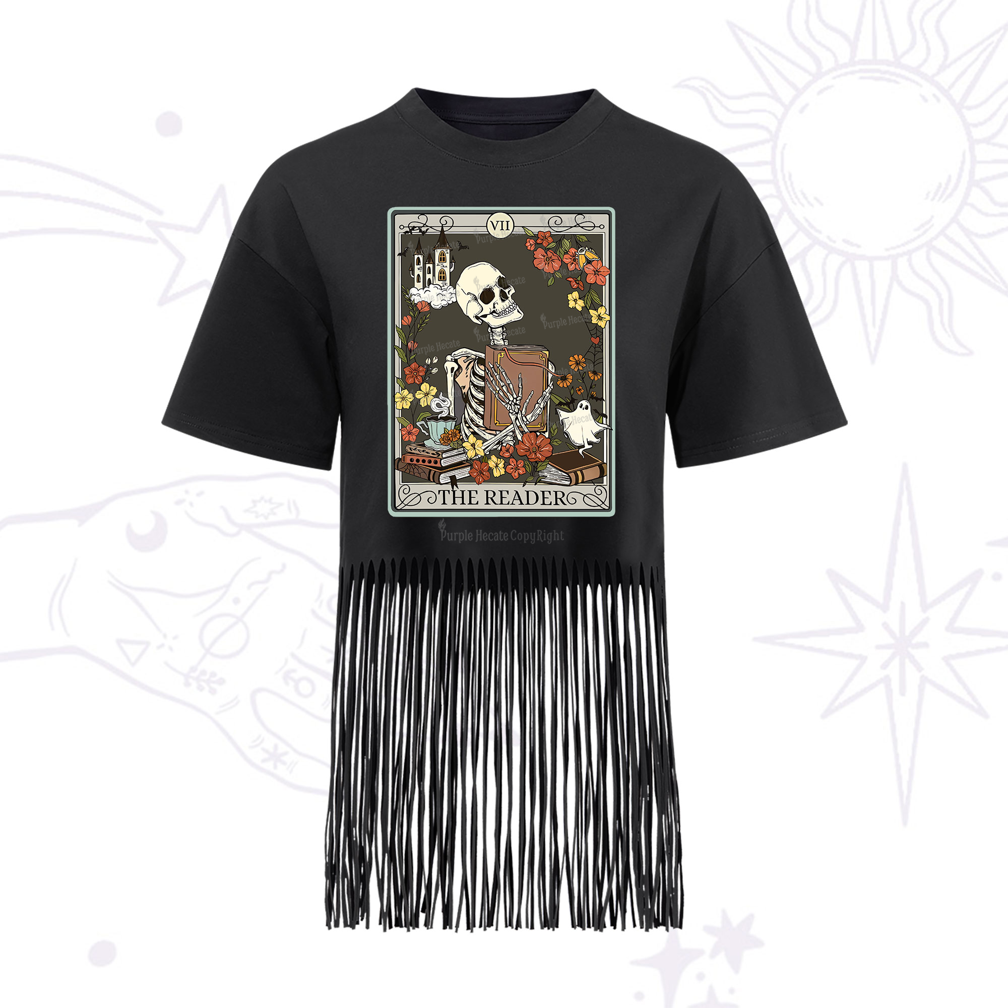 Purplehecate The Reader Tarot Card Fringe Hem T-Shirt