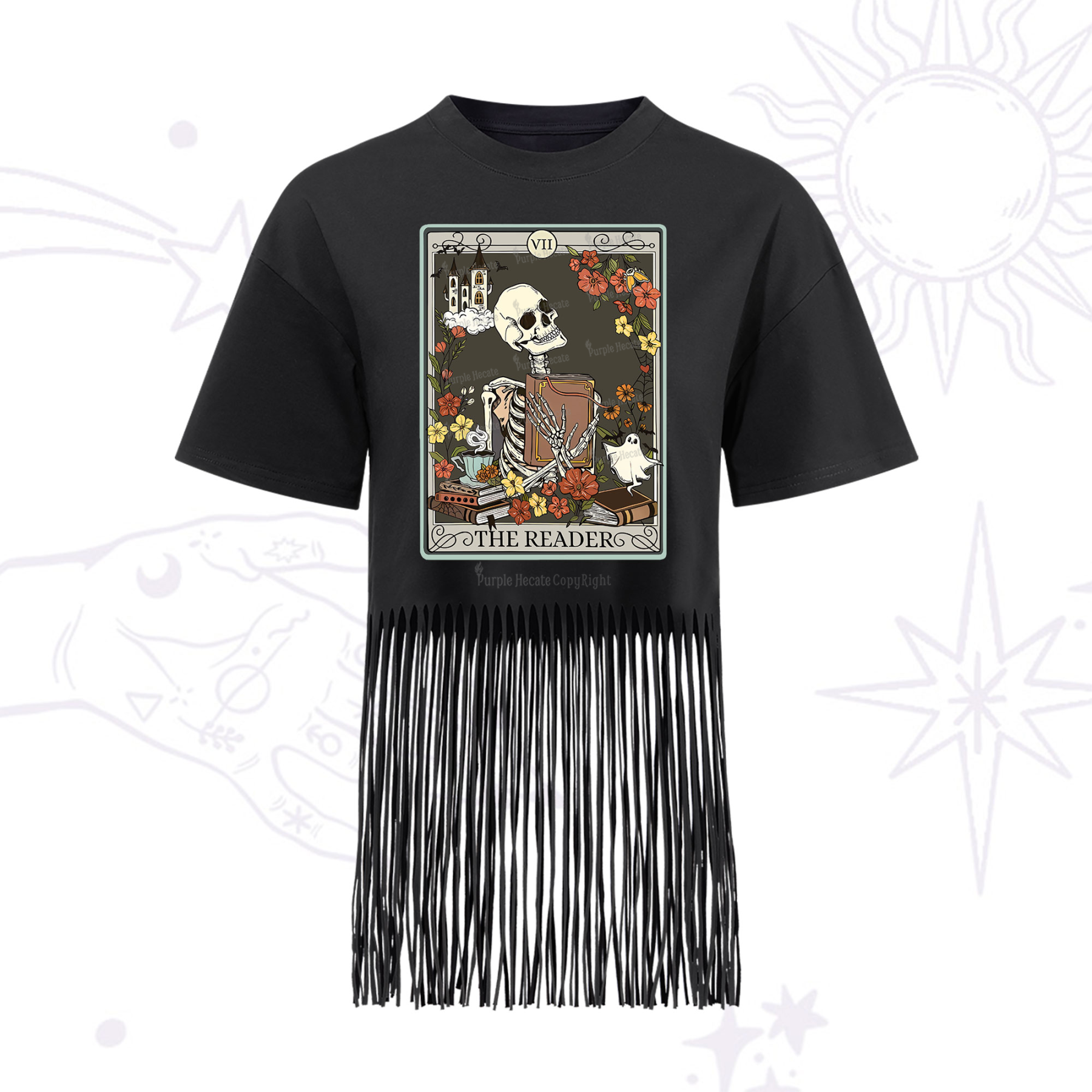 Purplehecate The Reader Tarot Card Fringe Hem T-Shirt