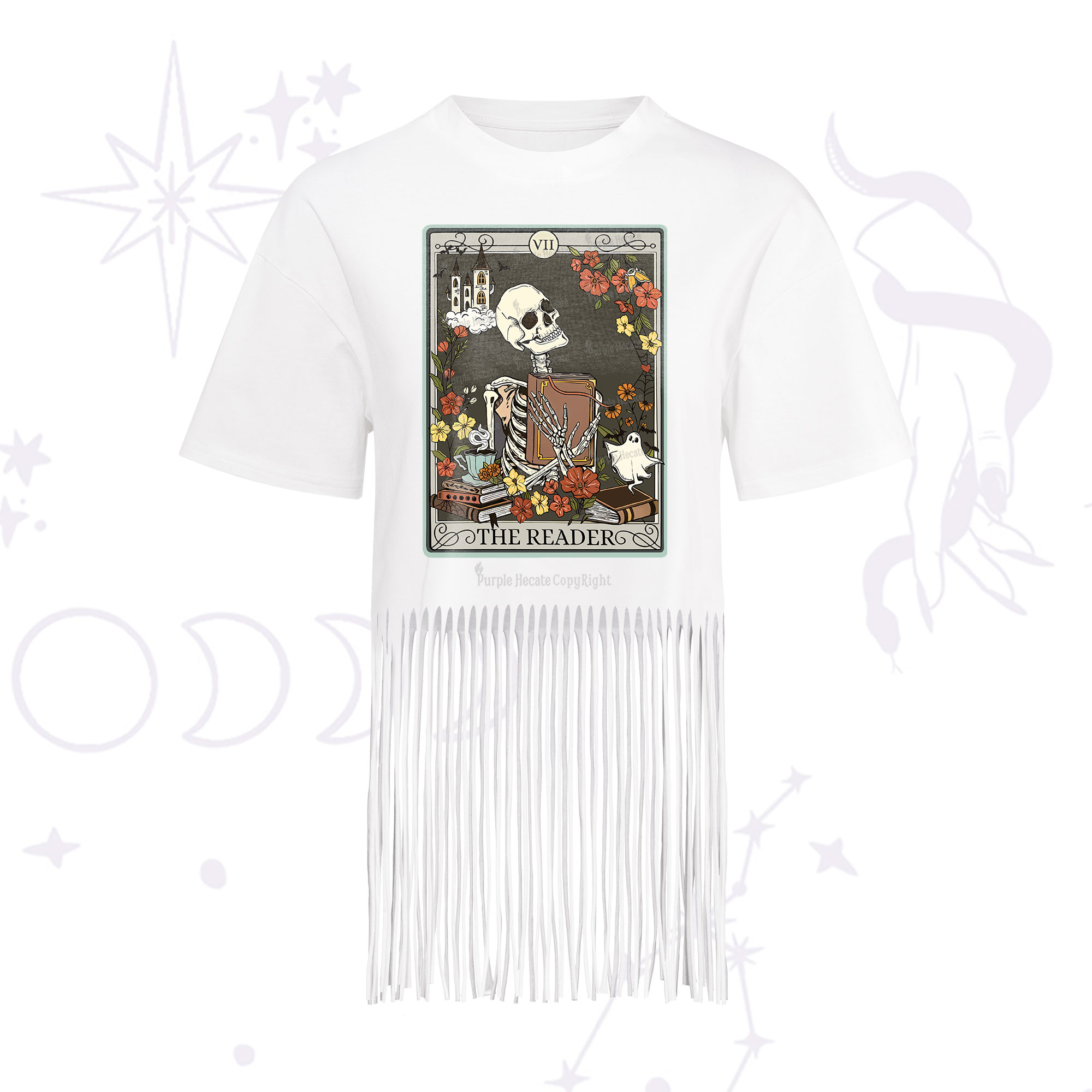 Purplehecate The Reader Tarot Card Fringe Hem T-Shirt