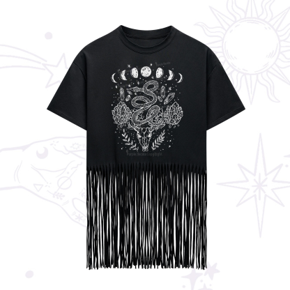 Purplehecate Crystals Witchy Fringe Hem T-Shirt