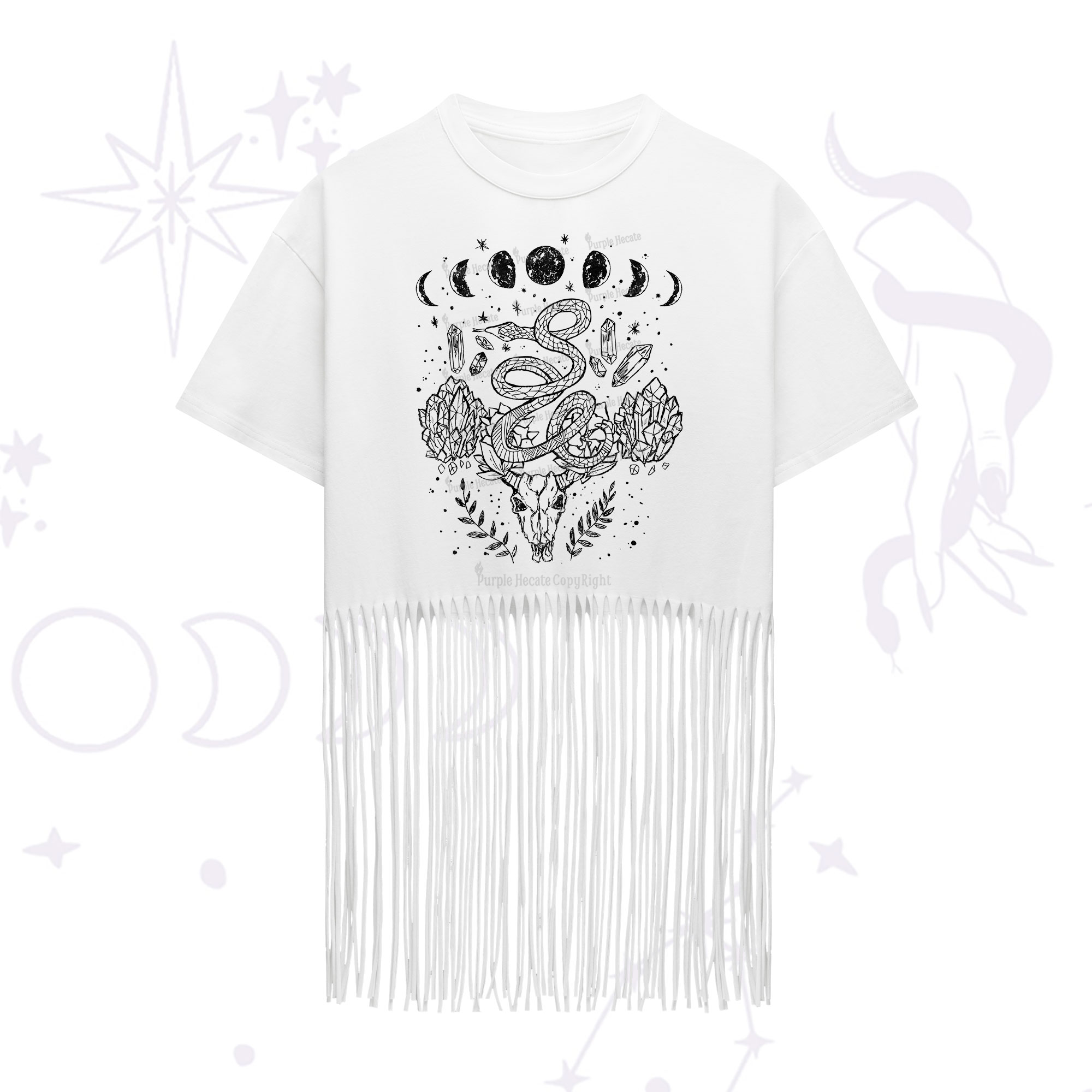 Purplehecate Crystals Witchy Fringe Hem T-Shirt