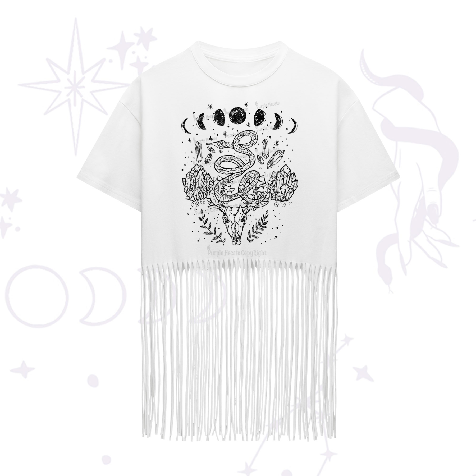 Purplehecate Crystals Witchy Fringe Hem T-Shirt