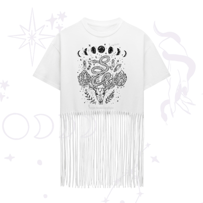 Purplehecate Crystals Witchy Fringe Hem T-Shirt