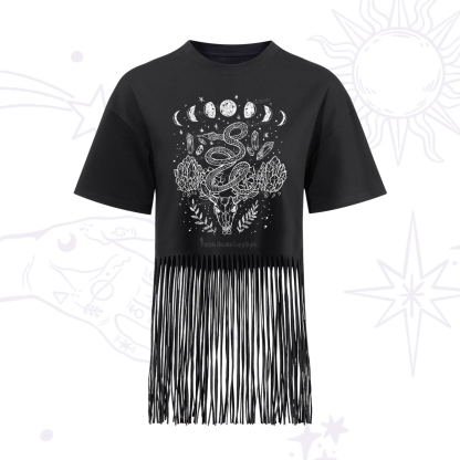 Purplehecate Crystals Witchy Fringe Hem T-Shirt