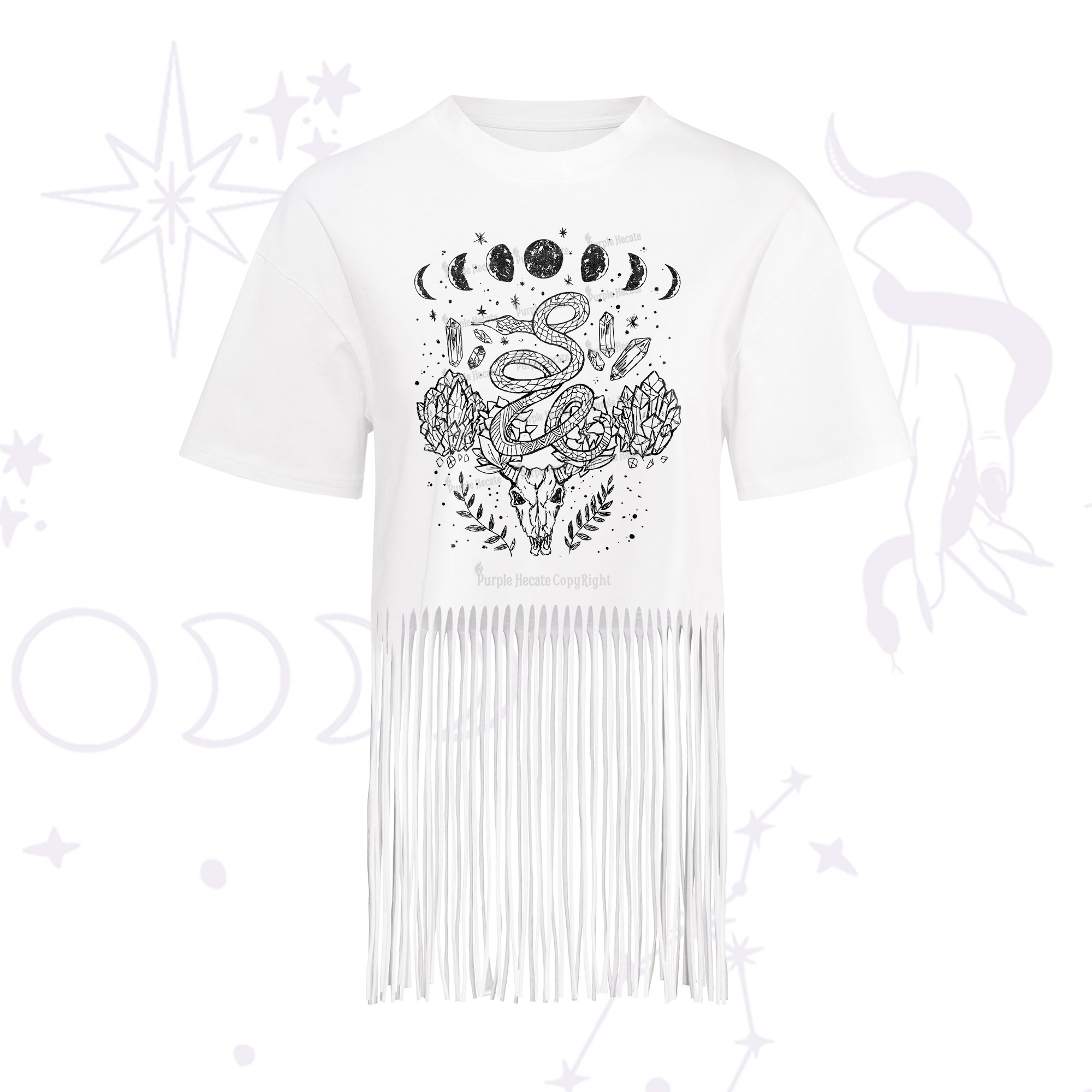 Purplehecate Crystals Witchy Fringe Hem T-Shirt