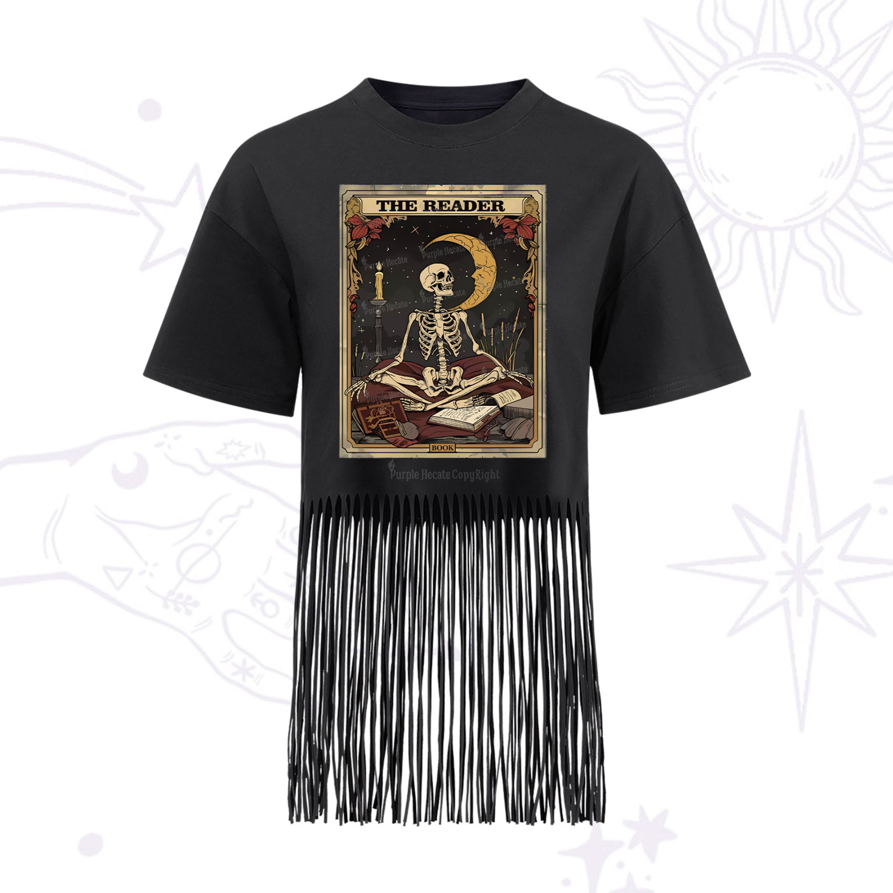 Purplehecate The Reader Tarot Card Fringe Hem T-Shirt