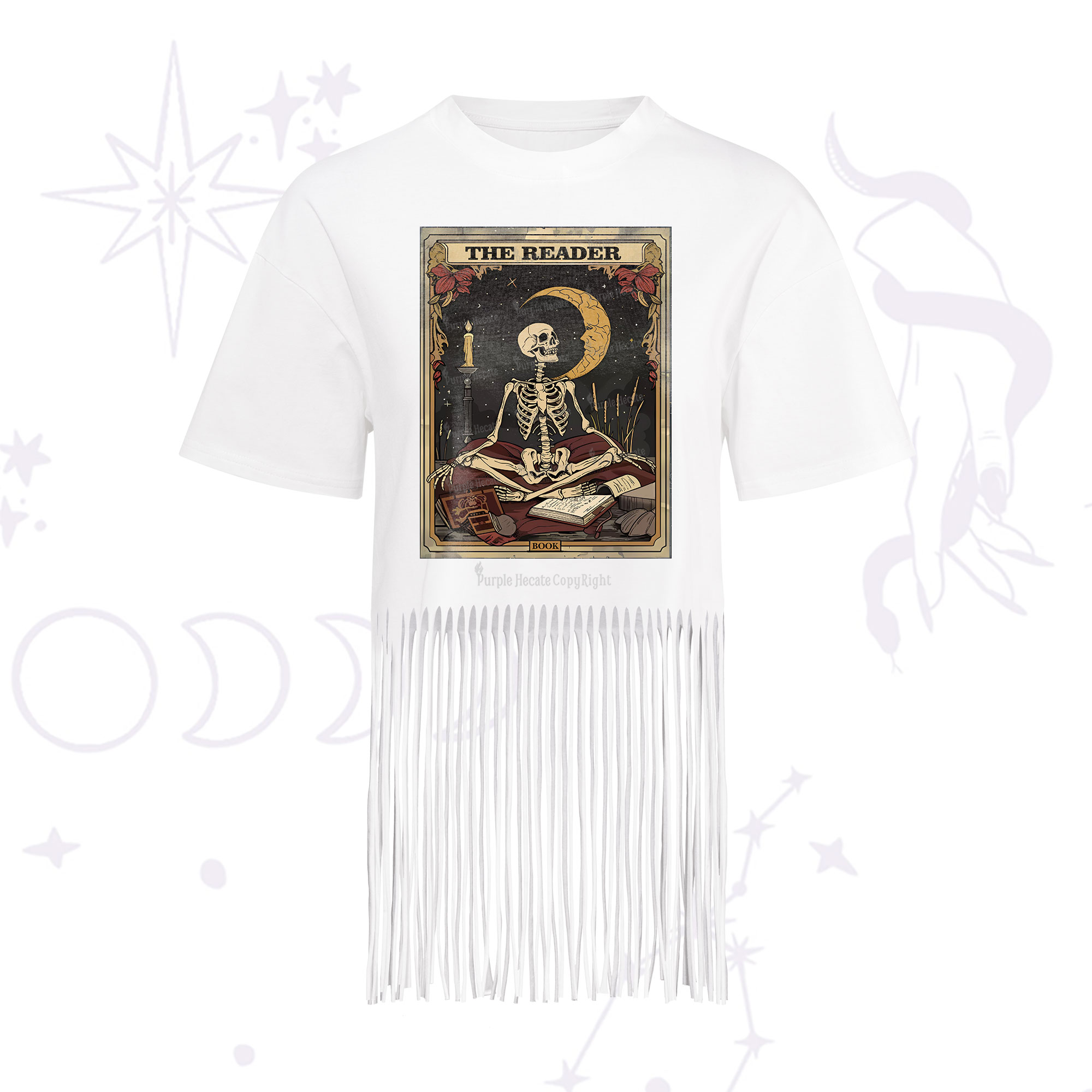 Purplehecate The Reader Tarot Card Fringe Hem T-Shirt
