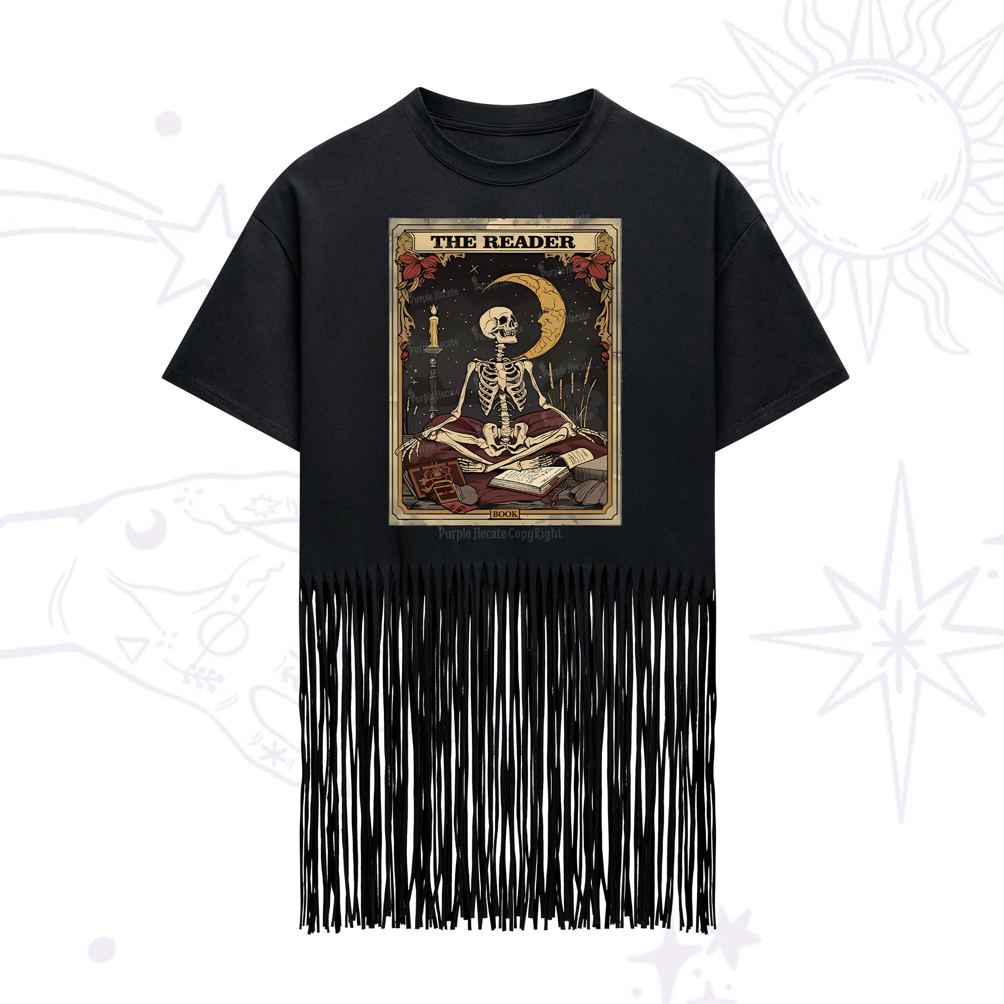 Purplehecate The Reader Tarot Card Fringe Hem T-Shirt