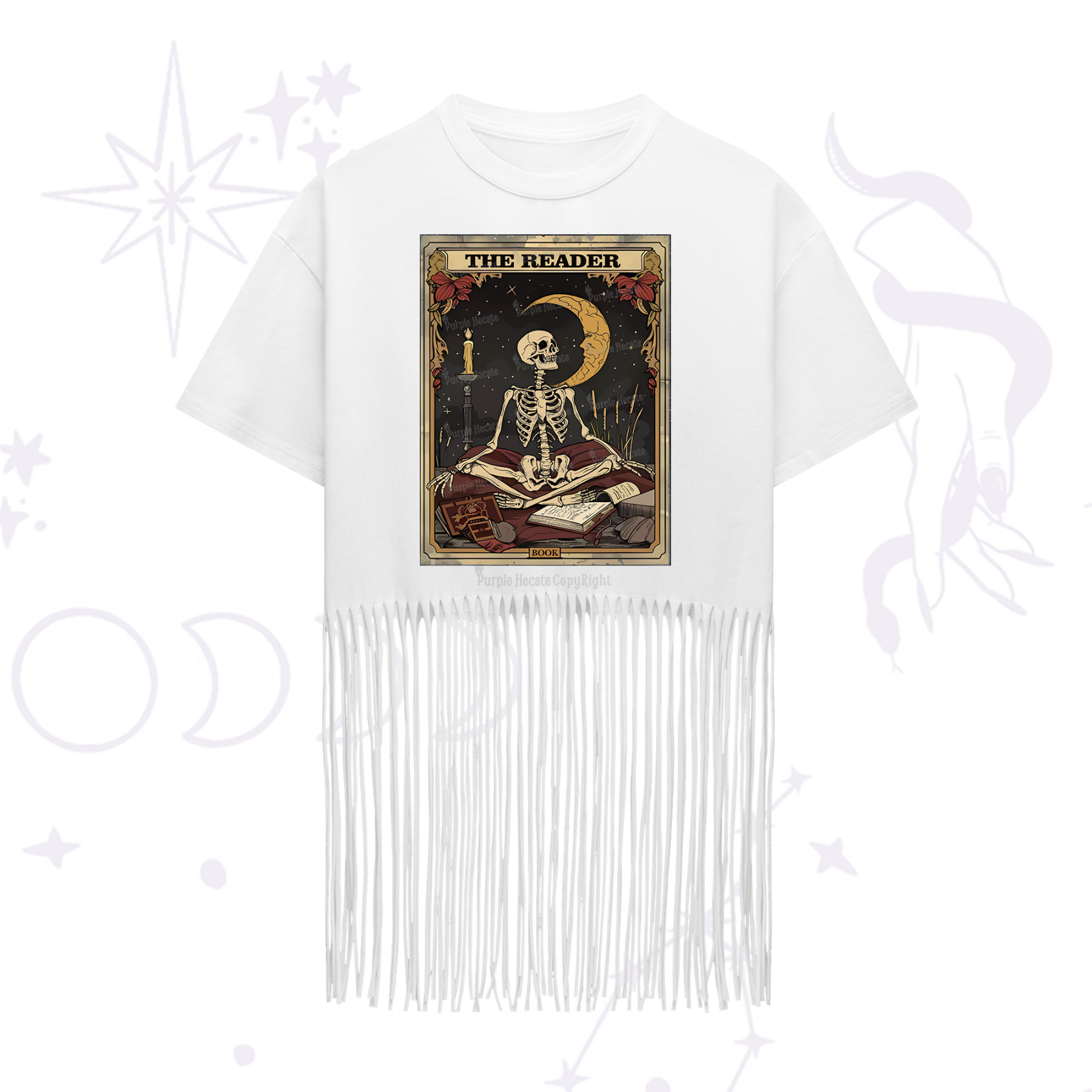 Purplehecate The Reader Tarot Card Fringe Hem T-Shirt