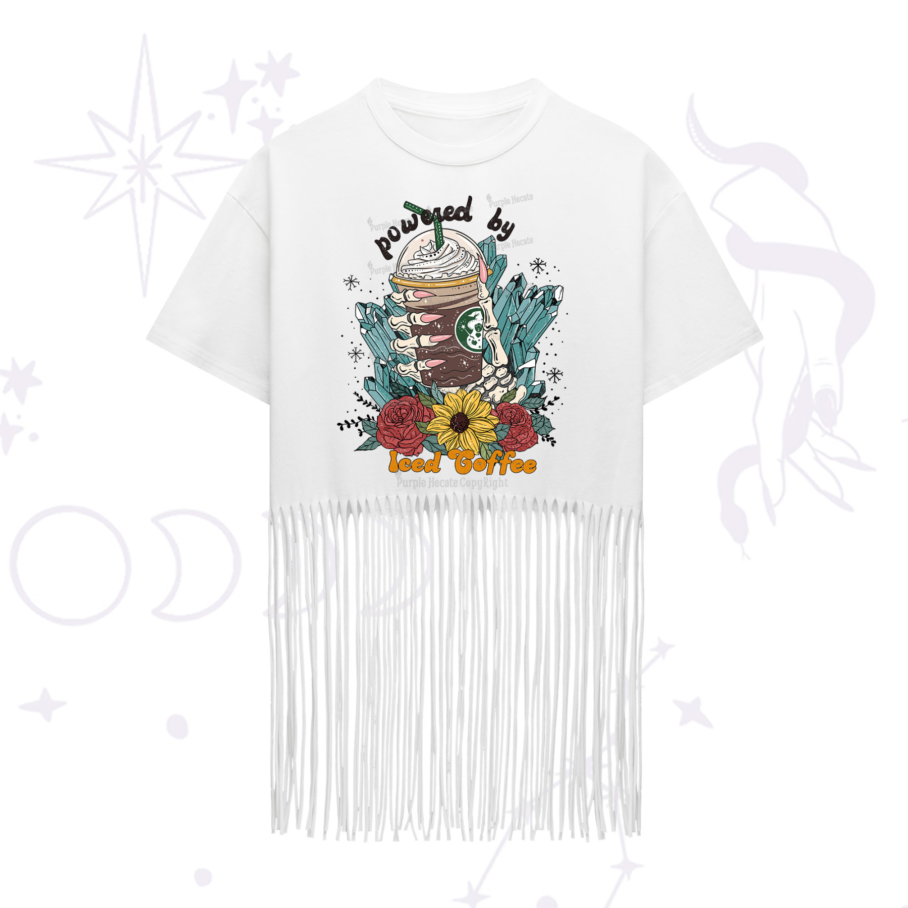 Purplehecate Powered By Ice Coffee Fringe Hem T-Shirt