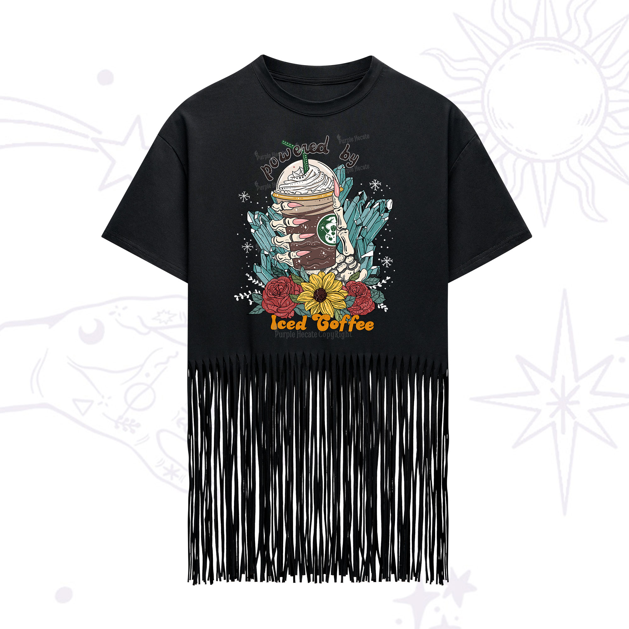 Purplehecate Powered By Ice Coffee Fringe Hem T-Shirt