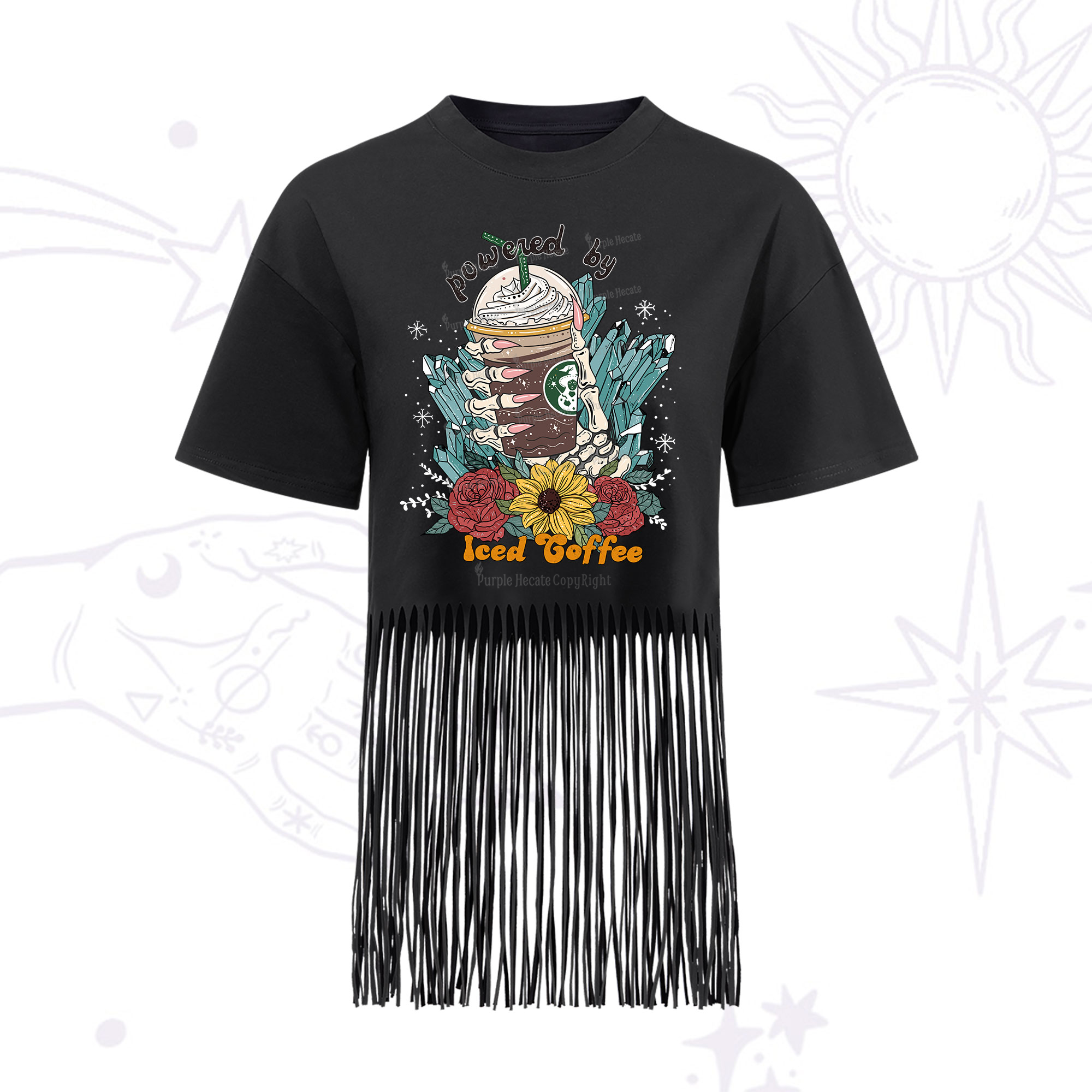 Purplehecate Powered By Ice Coffee Fringe Hem T-Shirt