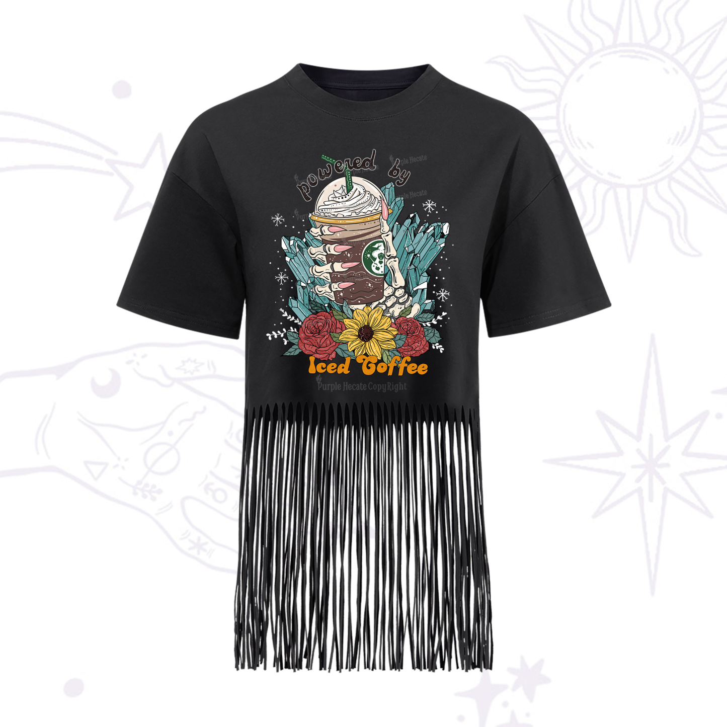 Purplehecate Powered By Ice Coffee Fringe Hem T-Shirt