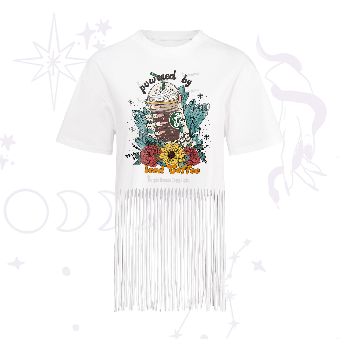Purplehecate Powered By Ice Coffee Fringe Hem T-Shirt