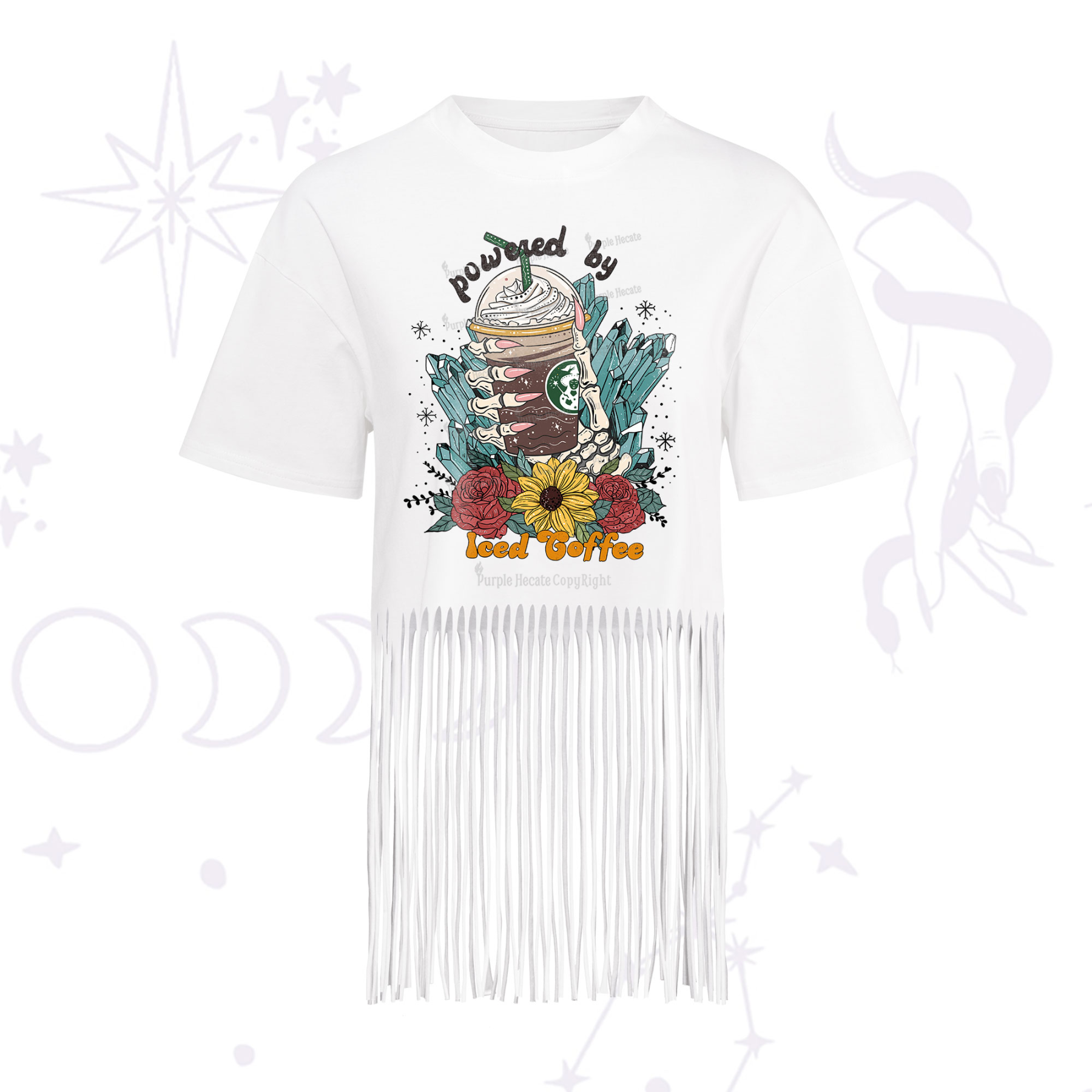 Purplehecate Powered By Ice Coffee Fringe Hem T-Shirt