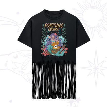 Purplehecate Fortune Favors The Bold Fringe Hem T-Shirt