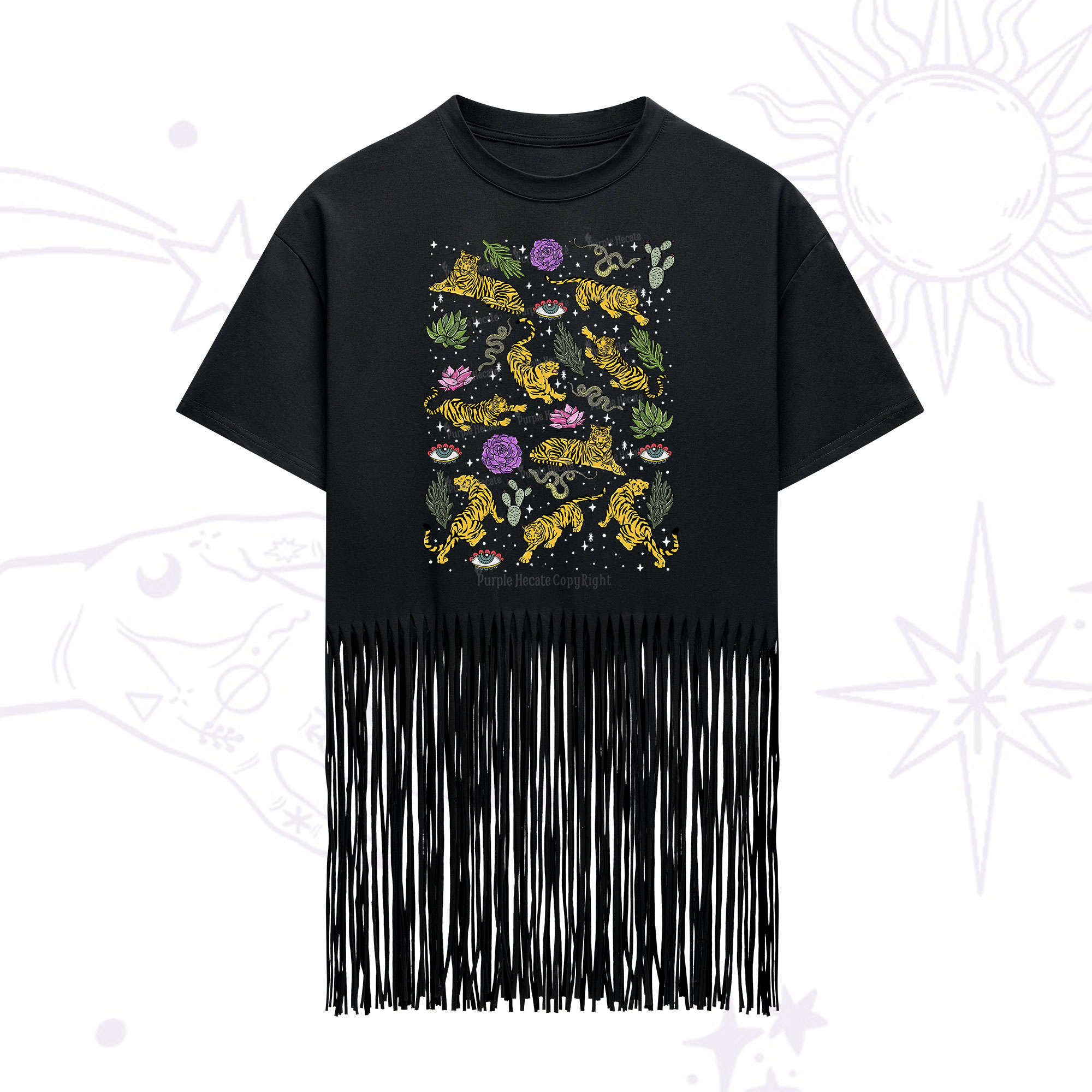 Purplehecate Desert Tiger Fringe Hem T-Shirt