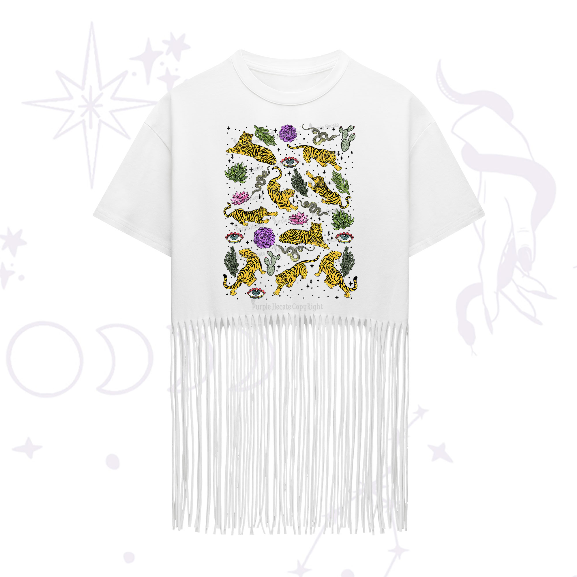 Purplehecate Desert Tiger Fringe Hem T-Shirt