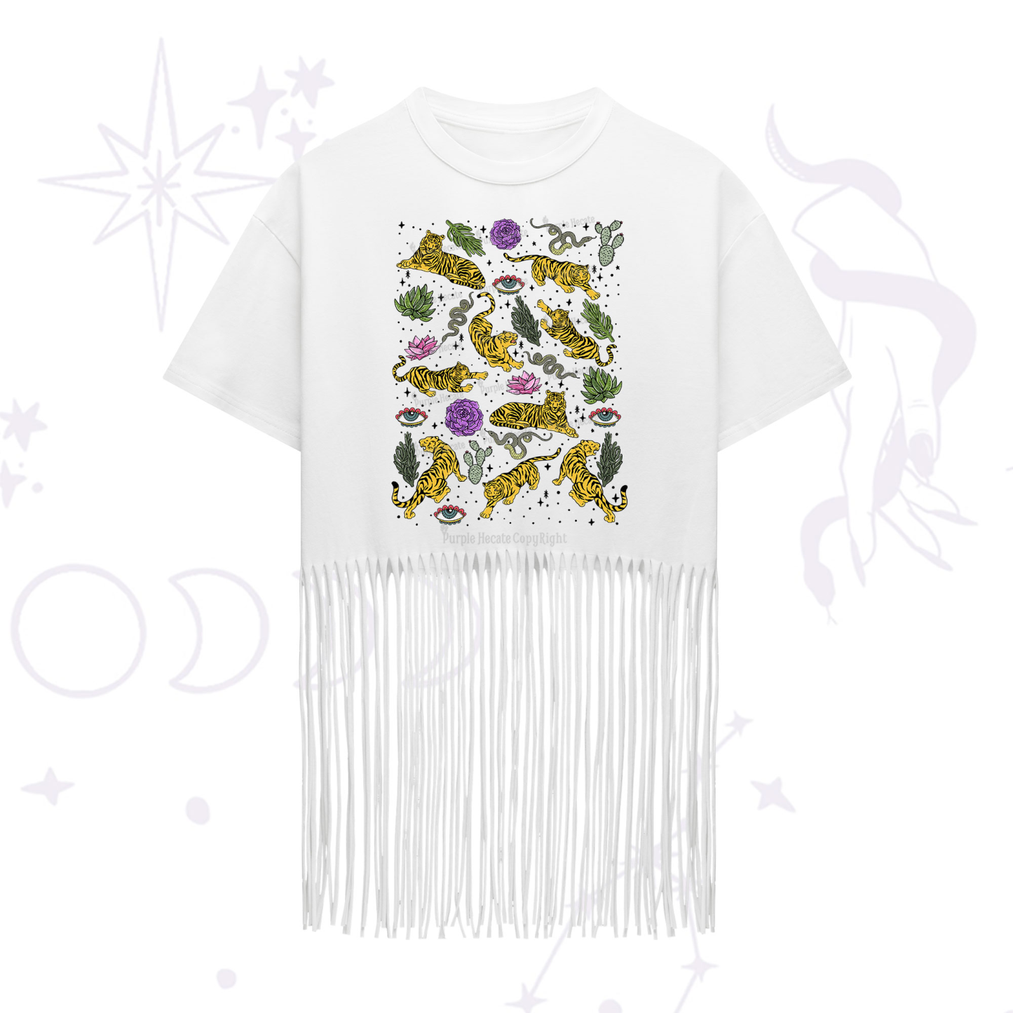 Purplehecate Desert Tiger Fringe Hem T-Shirt