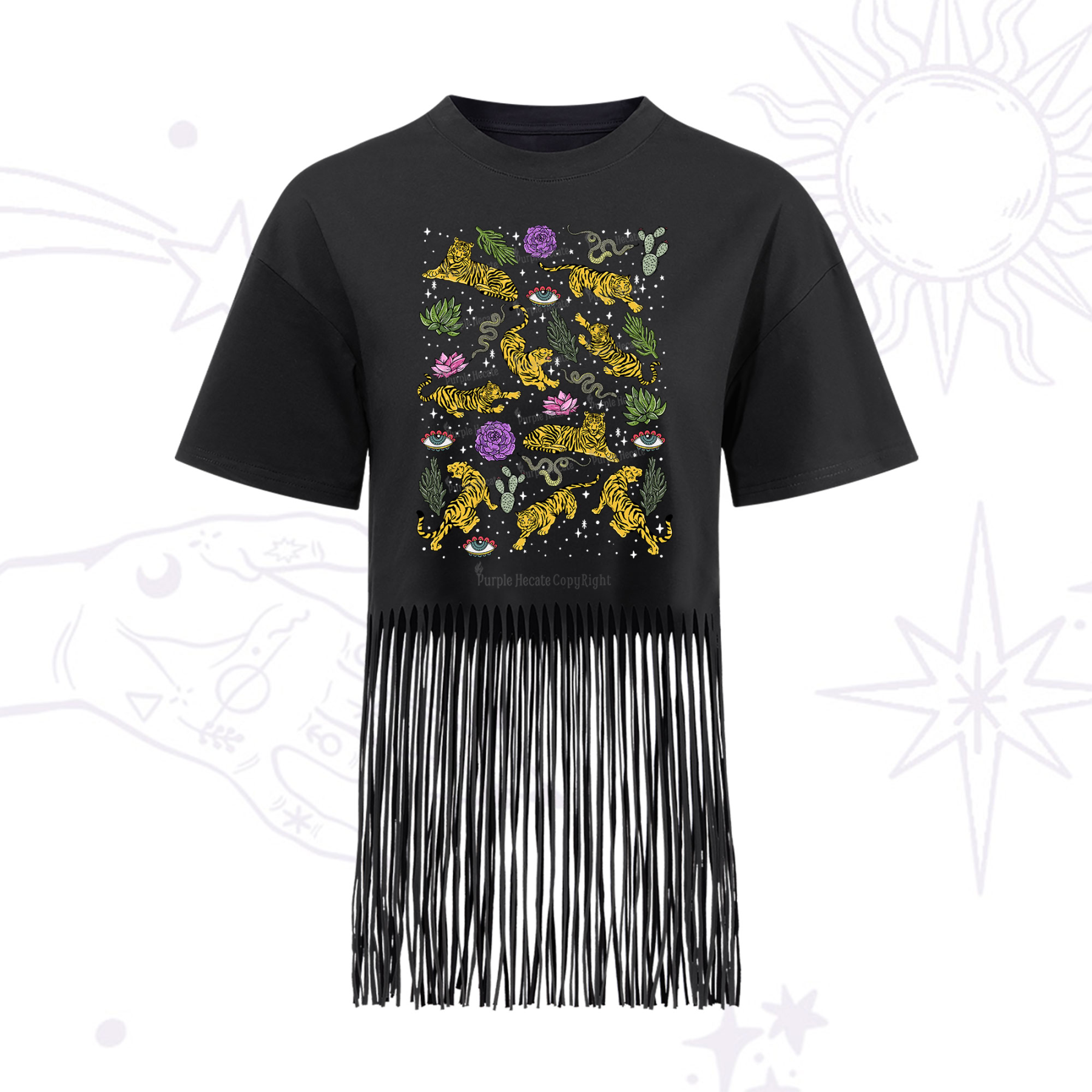 Purplehecate Desert Tiger Fringe Hem T-Shirt