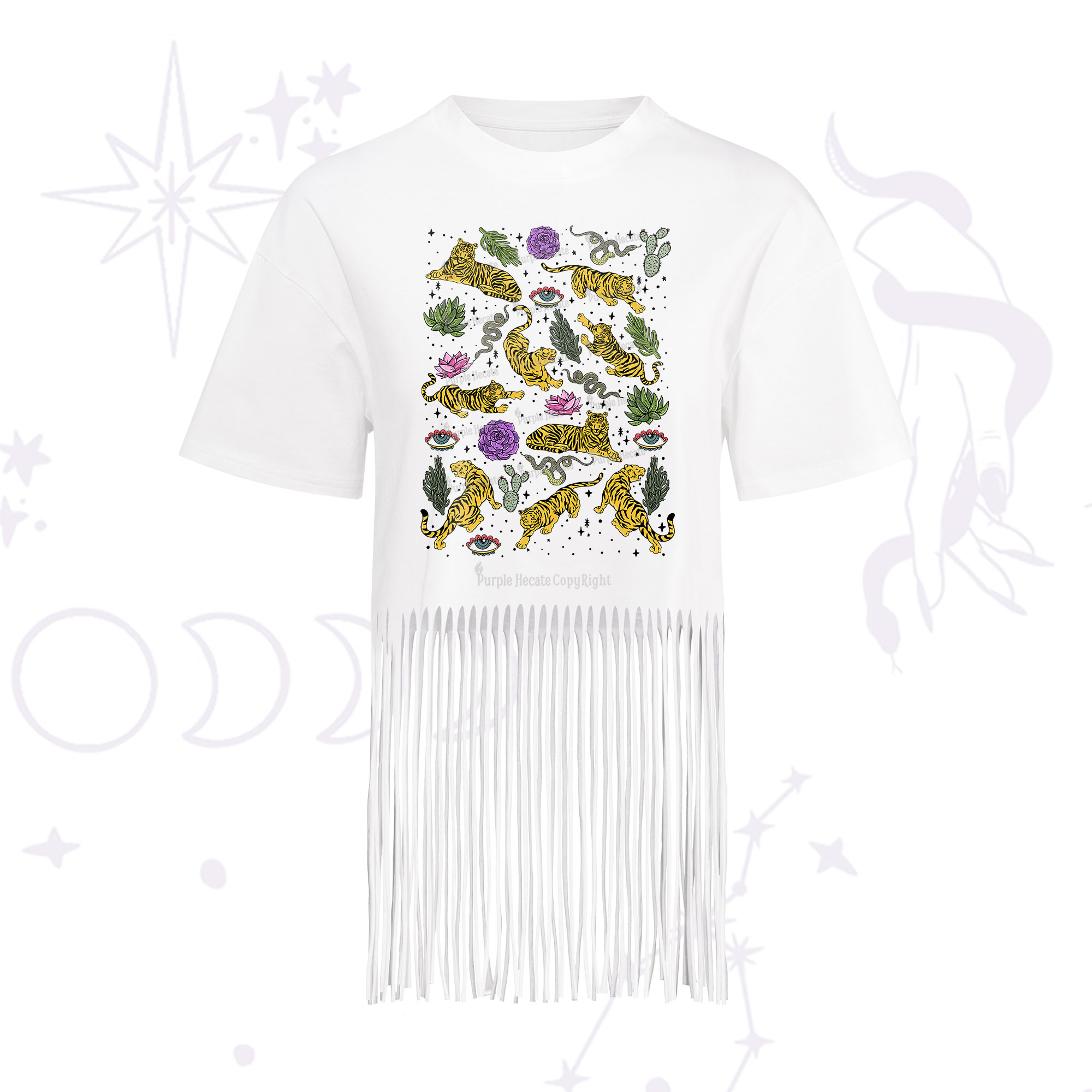 Purplehecate Desert Tiger Fringe Hem T-Shirt