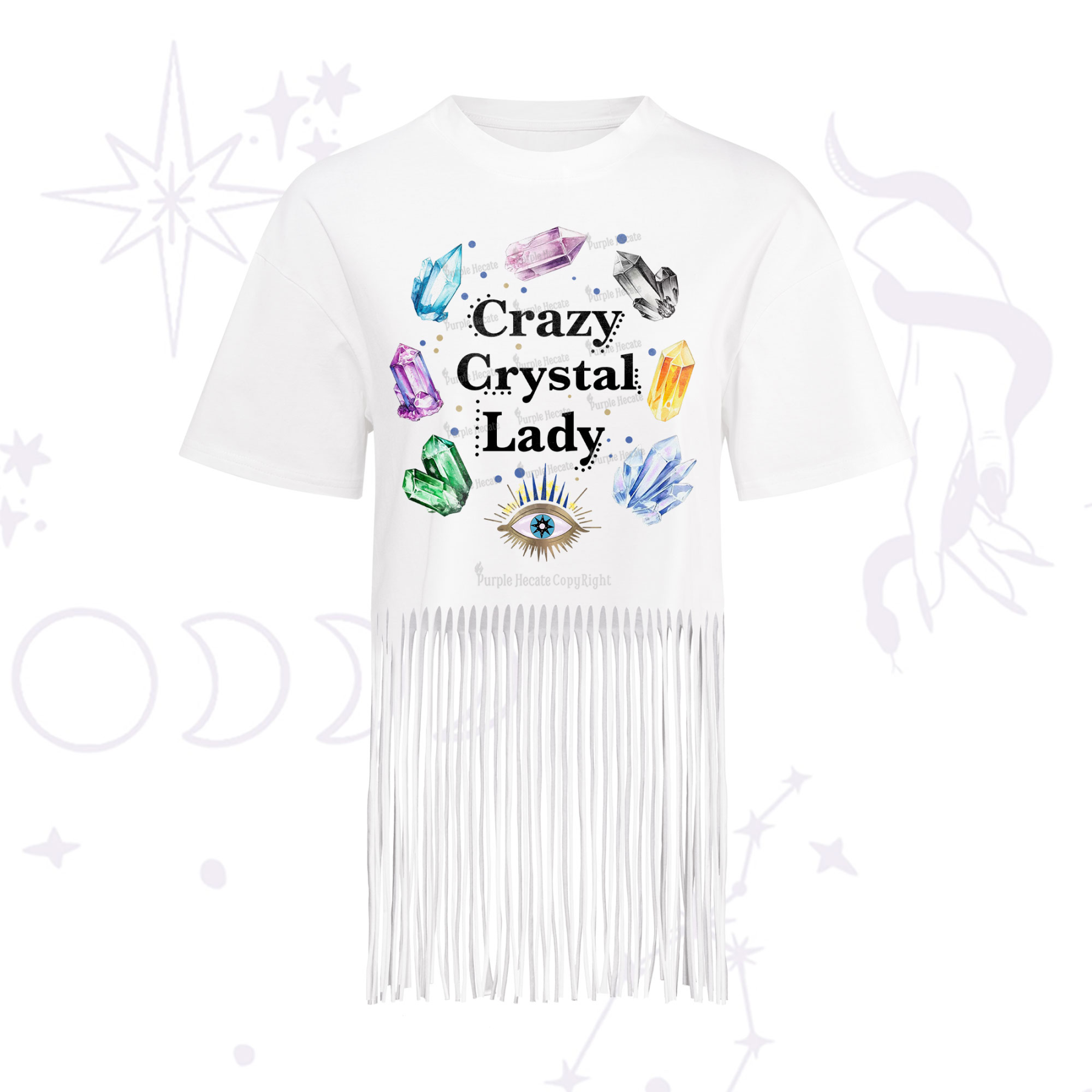 Purplehecate Crazy Crystal Lady Fringe Hem T-Shirt