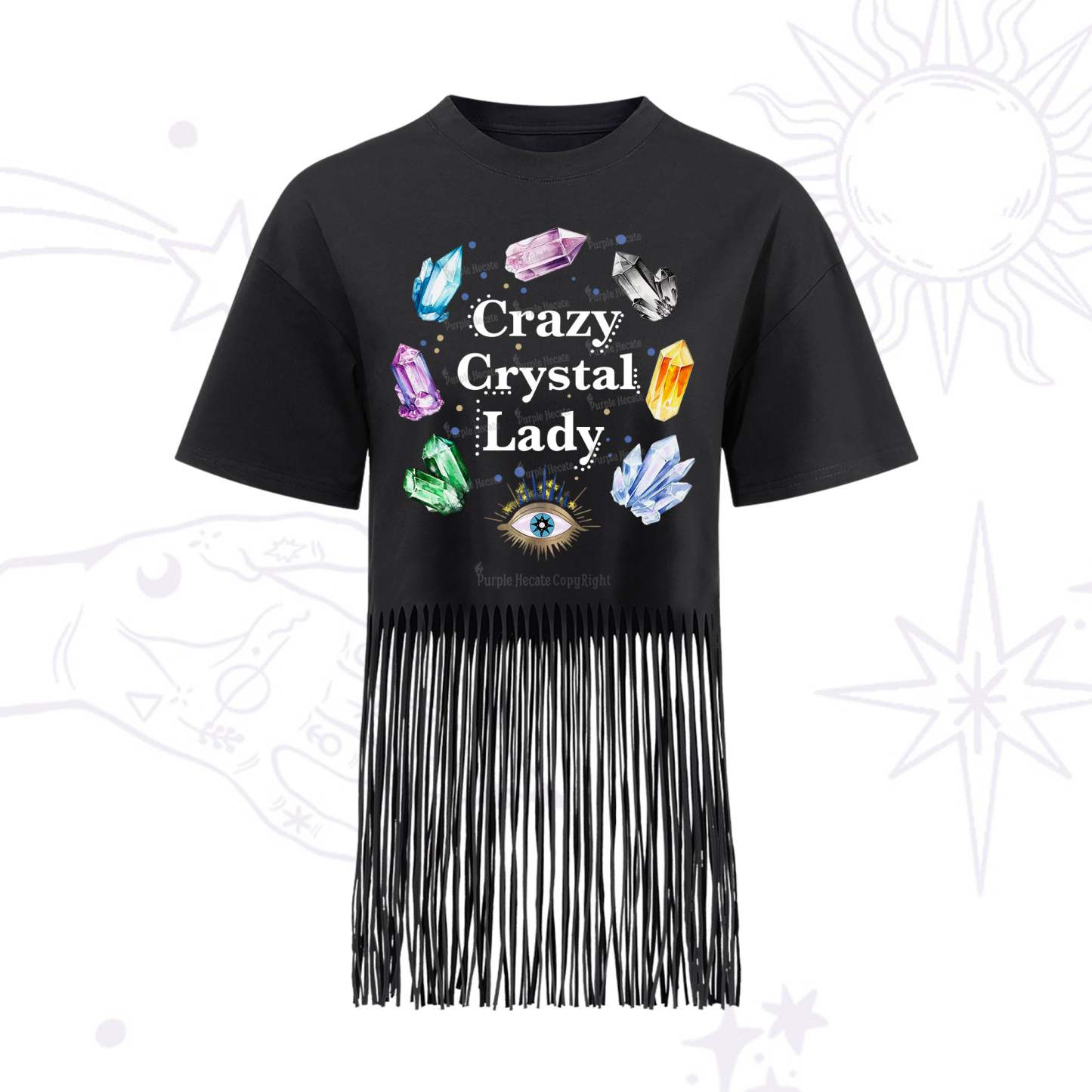 Purplehecate Crazy Crystal Lady Fringe Hem T-Shirt