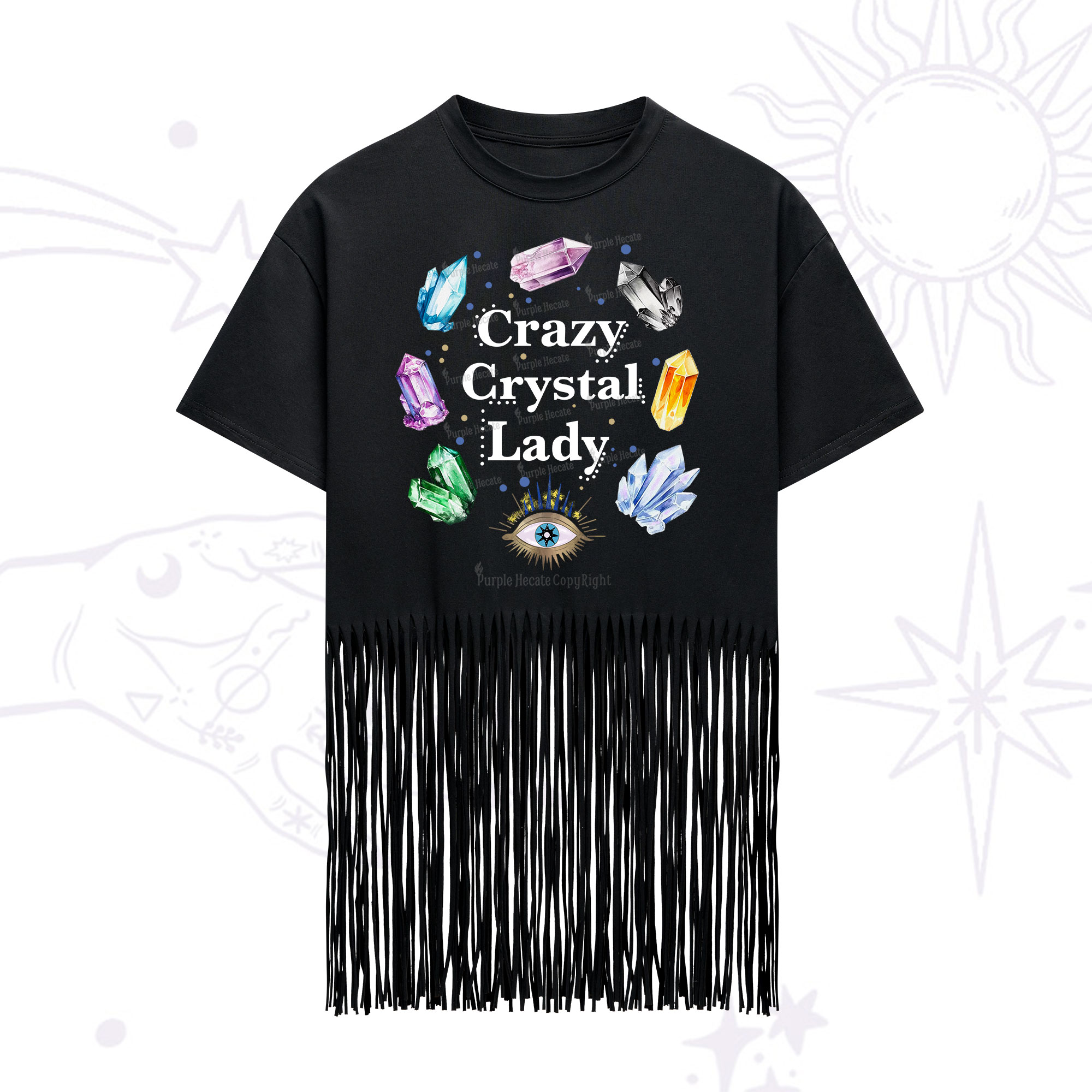 Purplehecate Crazy Crystal Lady Fringe Hem T-Shirt