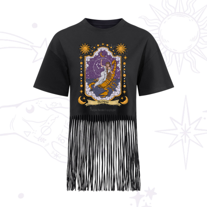 Purplehecate Scorpio Zodiac Fringe Hem T-Shirt