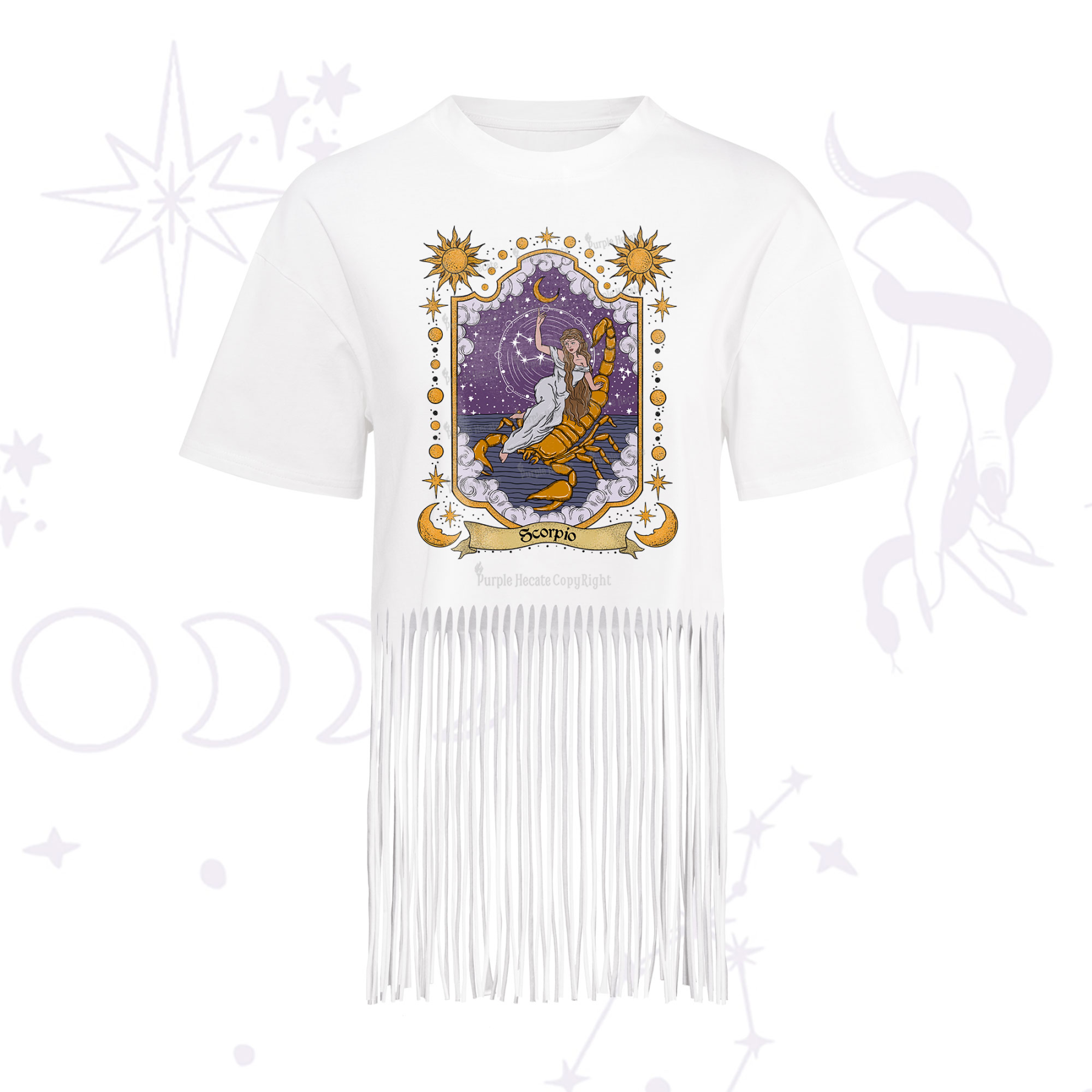 Purplehecate Scorpio Zodiac Fringe Hem T-Shirt