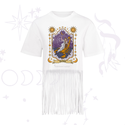 Purplehecate Scorpio Zodiac Fringe Hem T-Shirt